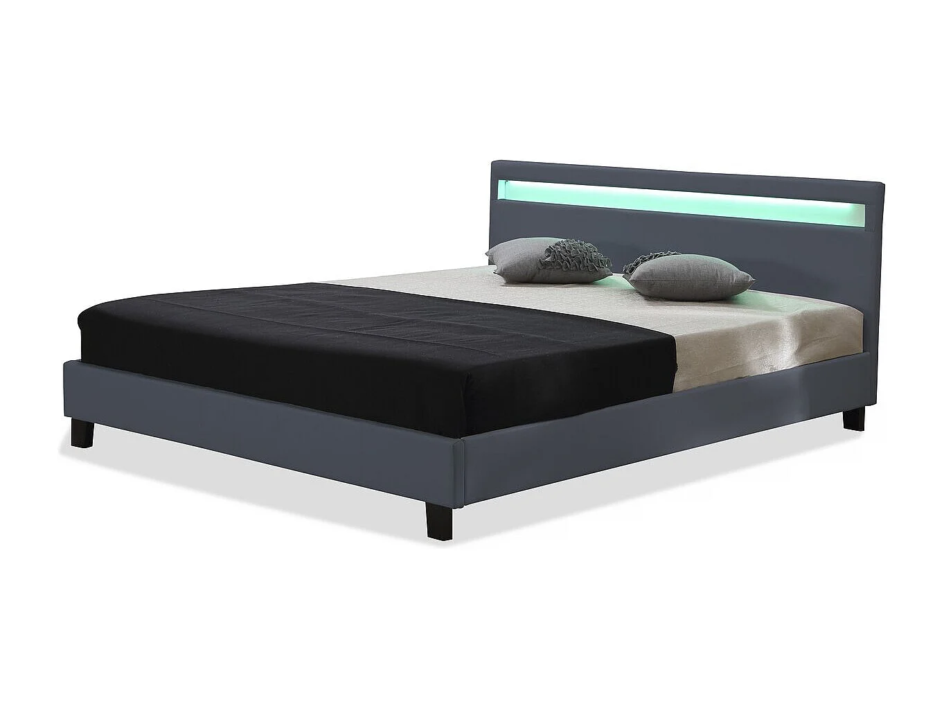 Verlicht LED-bed "Maria" van PVC - 160 x 200 cm - Grijs