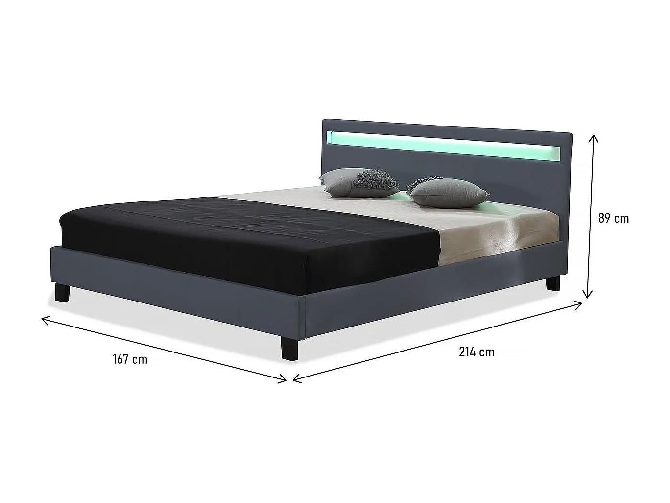 Verlicht LED-bed "Maria" van PVC - 160 x 200 cm - Grijs