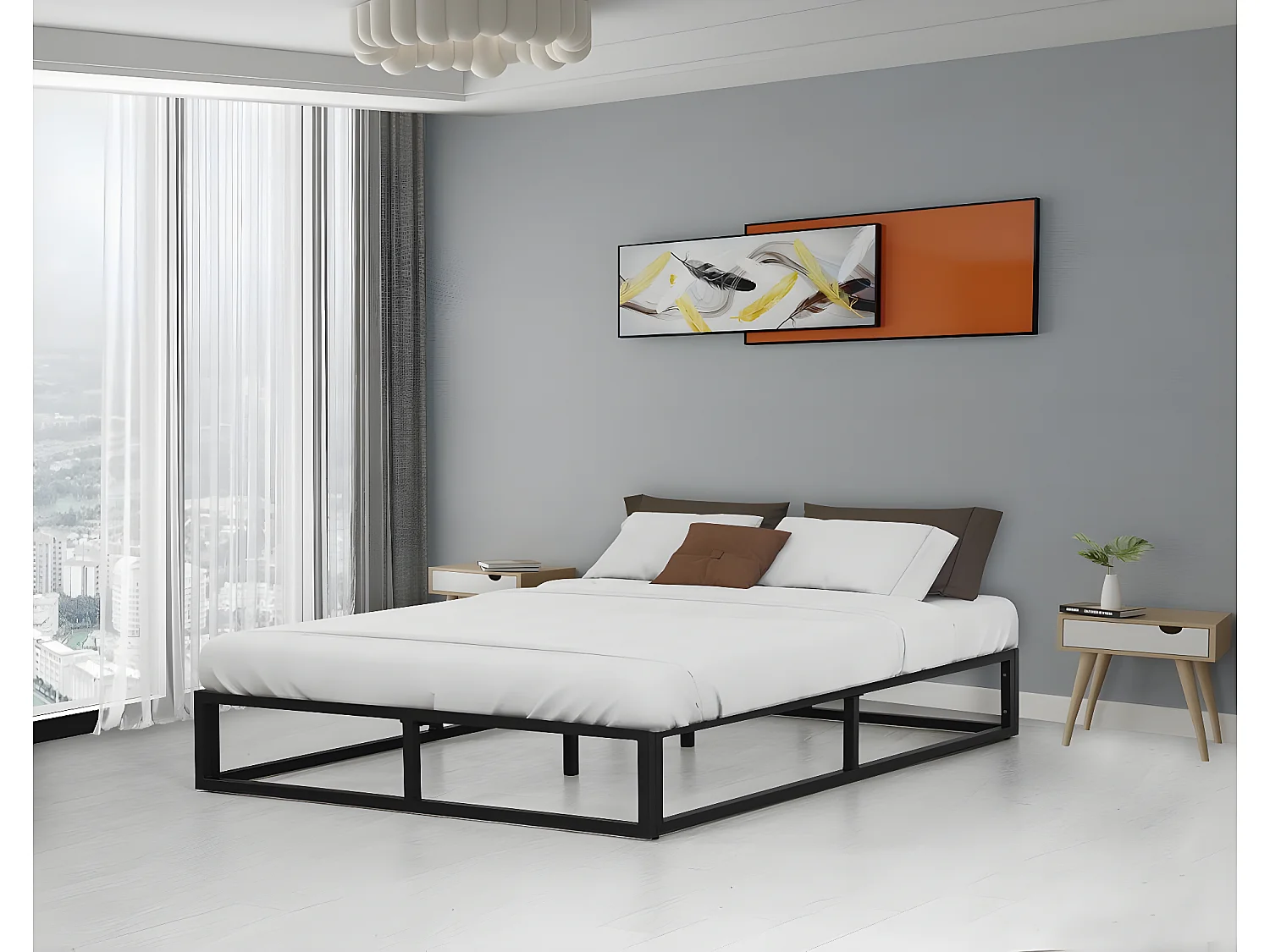 Bettgestell aus Metall 140 x 190 cm  - Schwarz