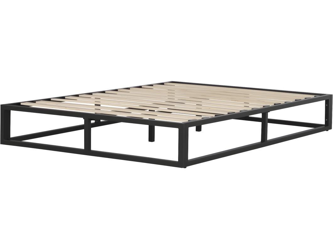 Zwarte metalen bedframe van 140 x 190 cm met 12 latten voor een herstellende slaap