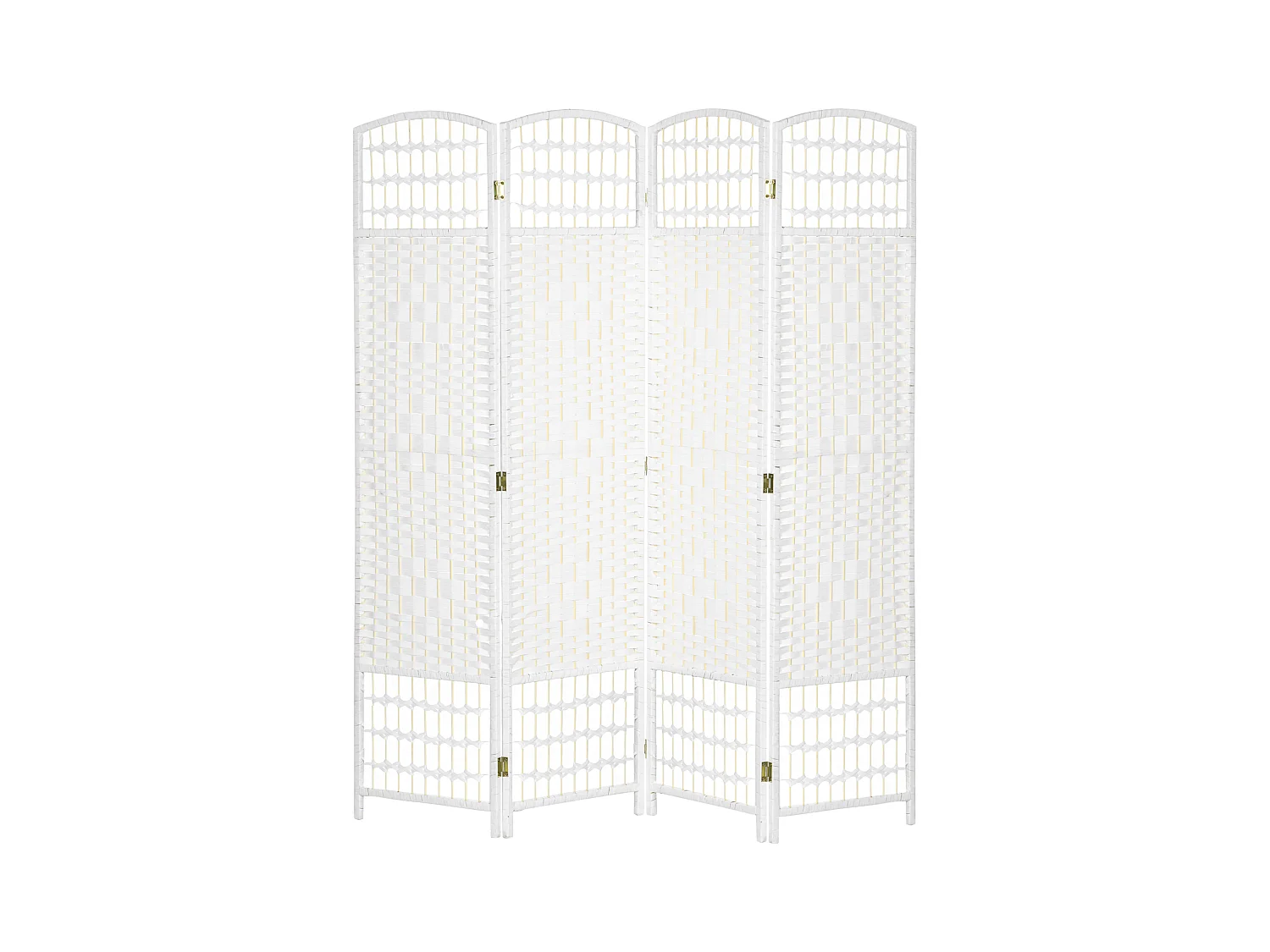 Paravent intérieur 4 panneaux pliables séparateur de pièce bois de peuplier bambou fibres de papier tressée blanc paille