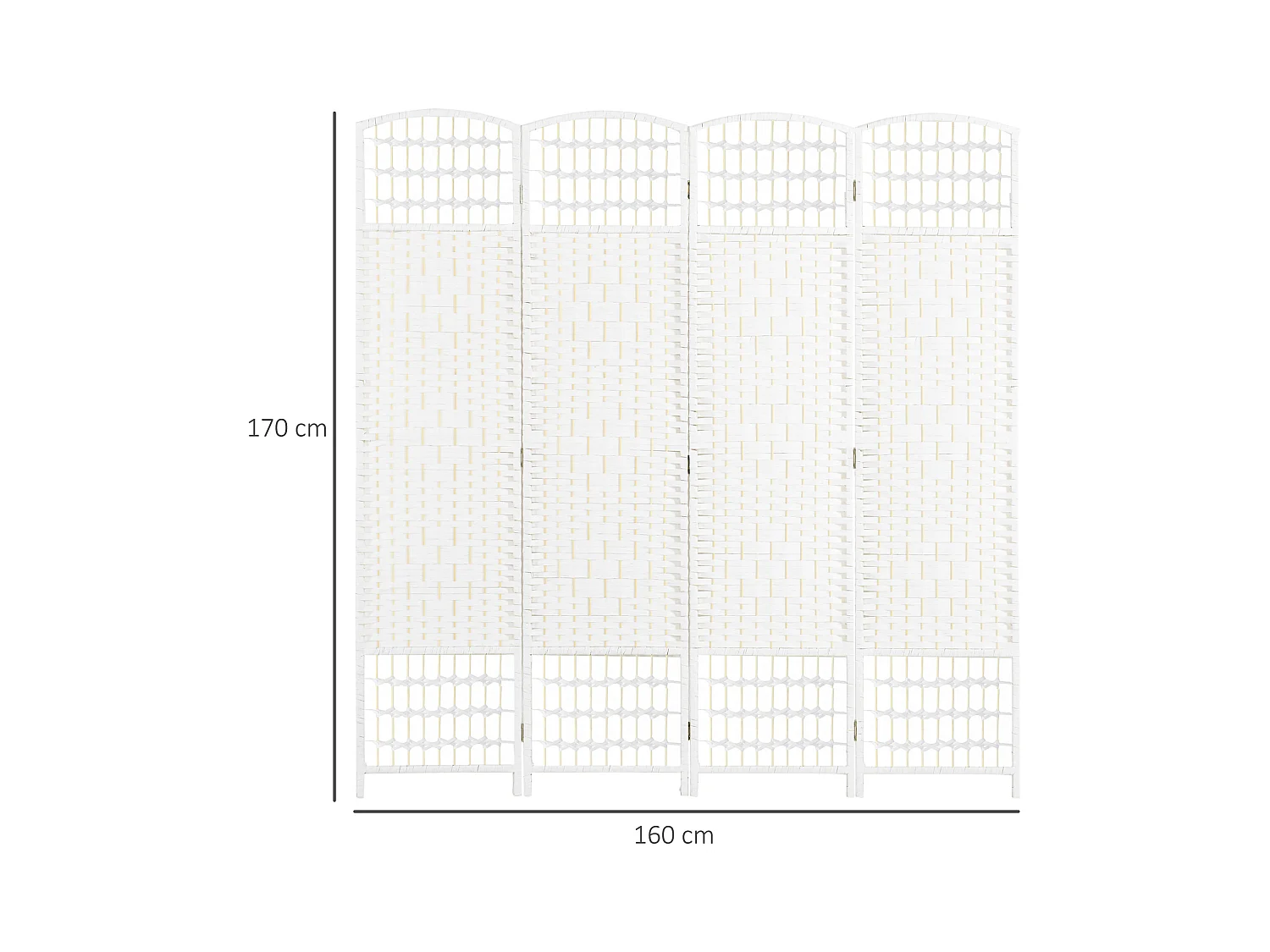Paravent intérieur 4 panneaux pliables séparateur de pièce bois de peuplier bambou fibres de papier tressée blanc paille