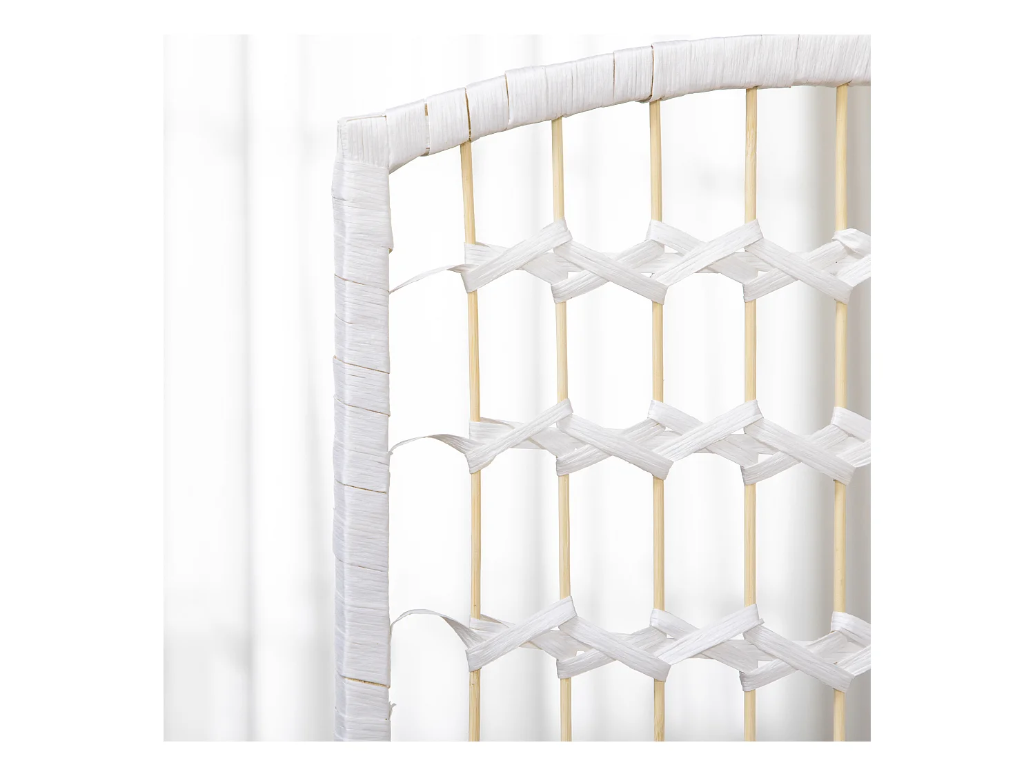 Paravent intérieur 4 panneaux pliables séparateur de pièce bois de peuplier bambou fibres de papier tressée blanc paille