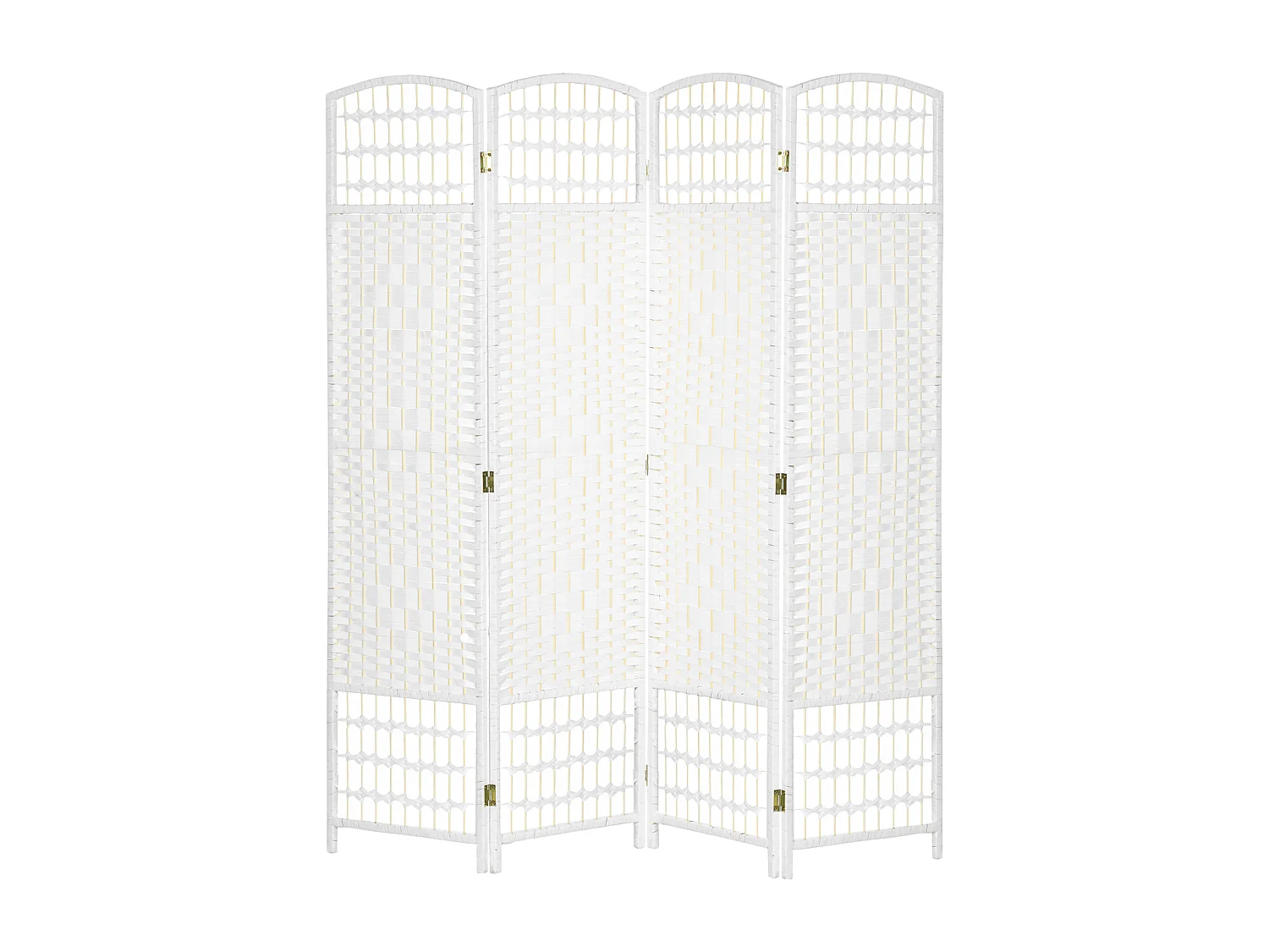 Paravent intérieur 4 panneaux pliables séparateur de pièce bois de peuplier bambou fibres de papier tressée blanc paille