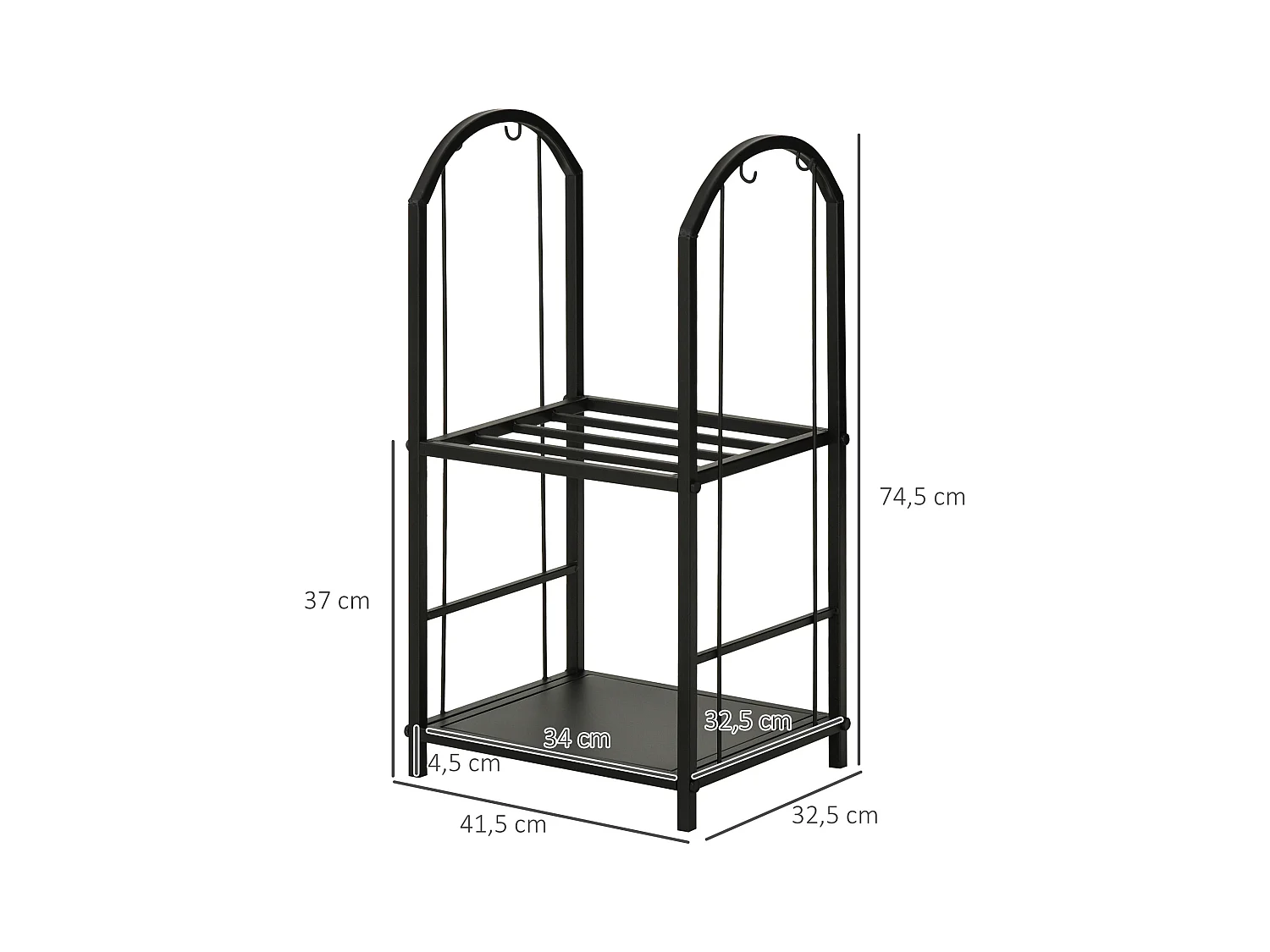 Serviteur de cheminée - porte bûches - range bûches multi-accessoires 2 étagères métal noir