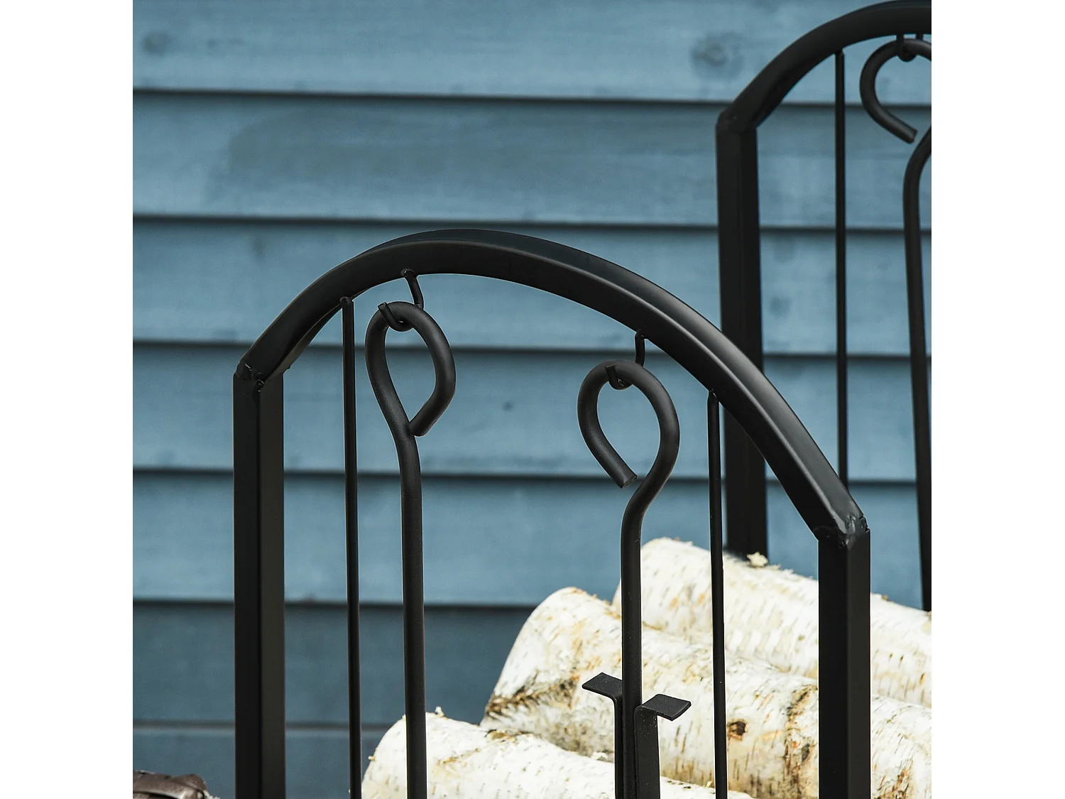 Serviteur de cheminée - porte bûches - range bûches multi-accessoires 2 étagères métal noir