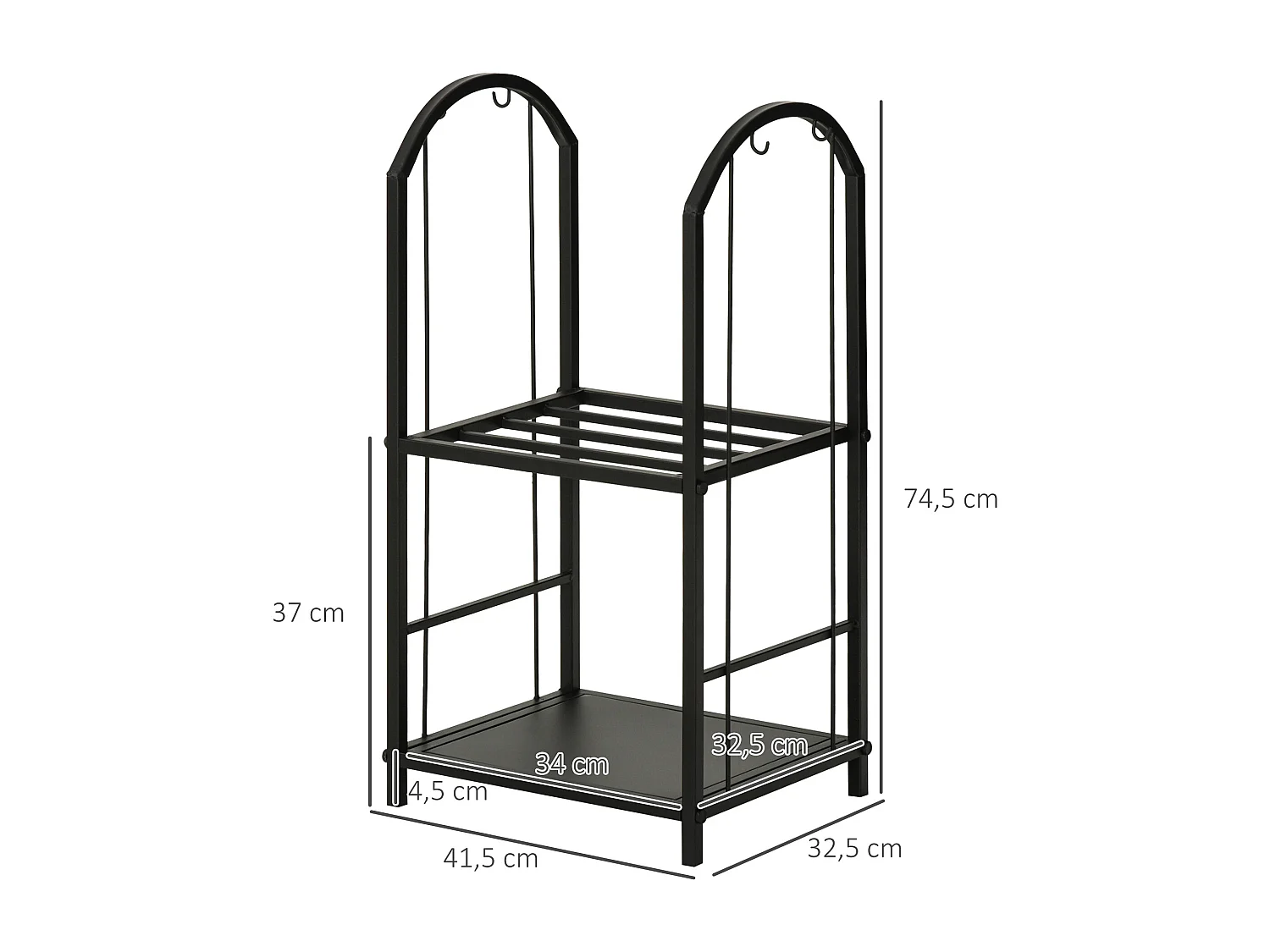 Serviteur de cheminée - porte bûches - range bûches multi-accessoires 2 étagères métal noir