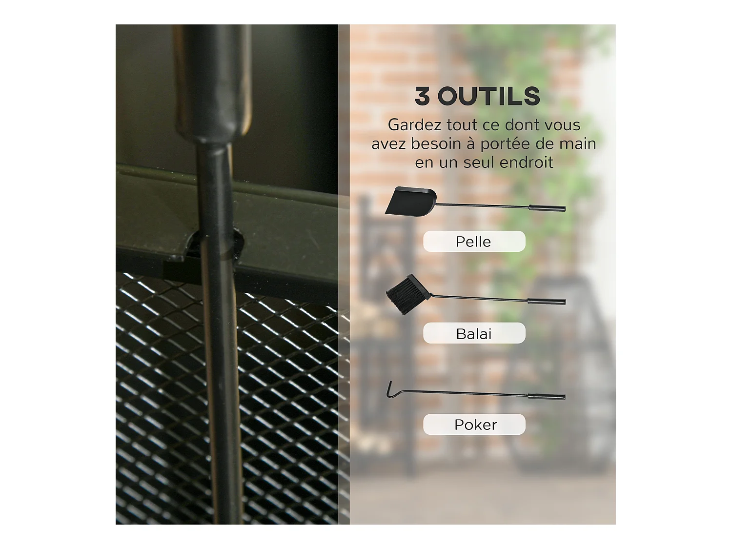 Chariot - porte bûches - range bûches - multi-accessoires avec 2 roulettes métal noir