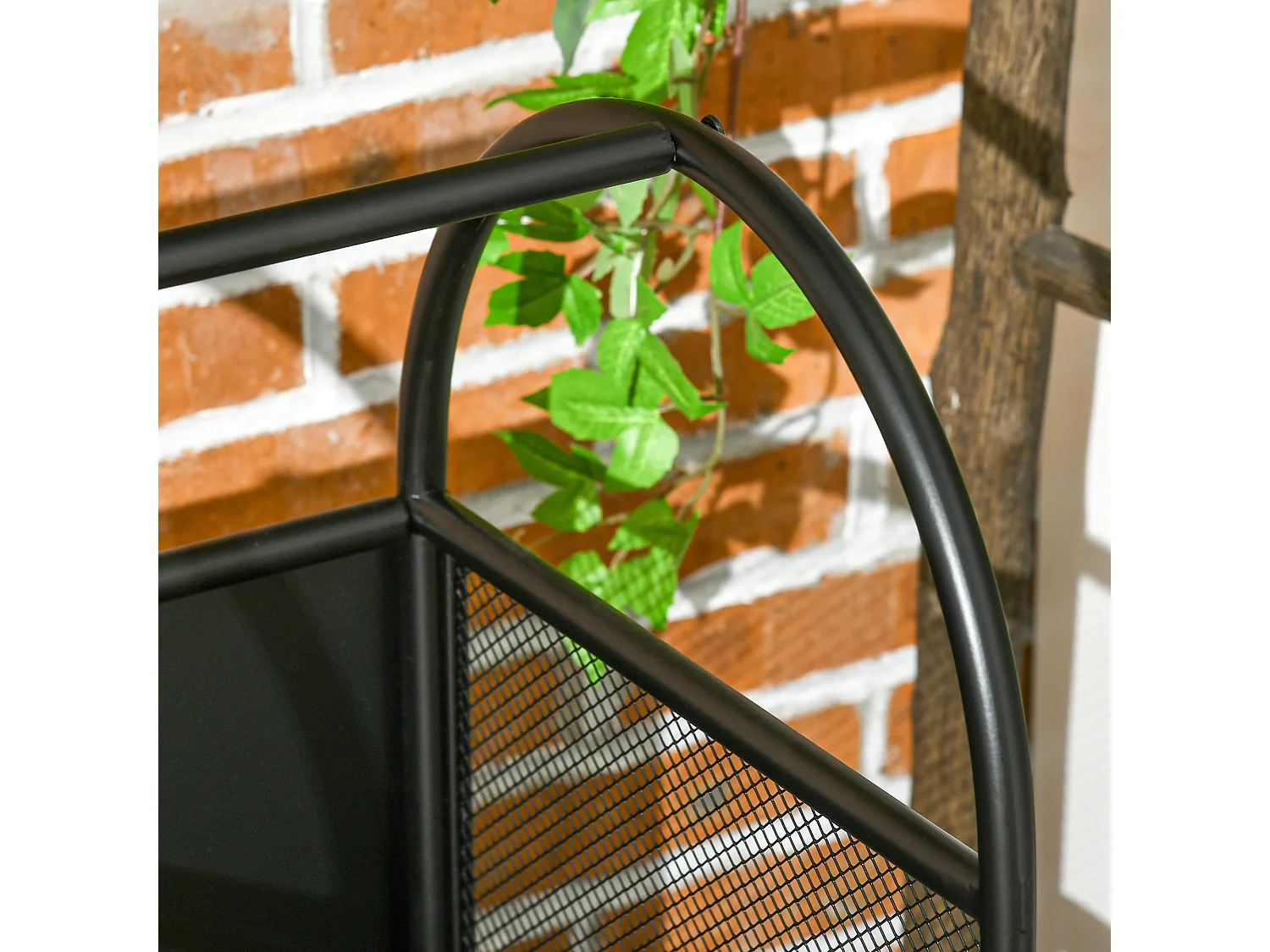 Chariot - porte bûches - range bûches - multi-accessoires avec 2 roulettes métal noir