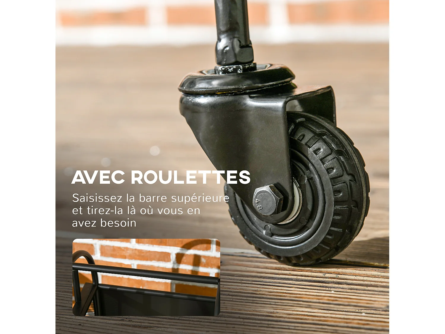 Chariot - porte bûches - range bûches - multi-accessoires avec 2 roulettes métal noir