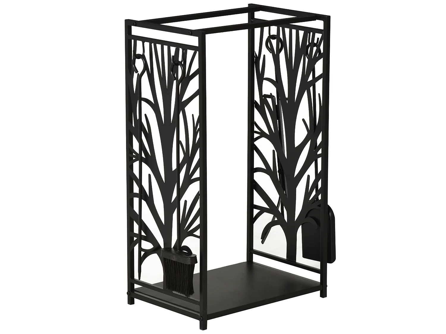 Serviteur de cheminée arbre - porte bûches - range bûches multi accessoires étagère 46L x 29l x 70H cm acier noir