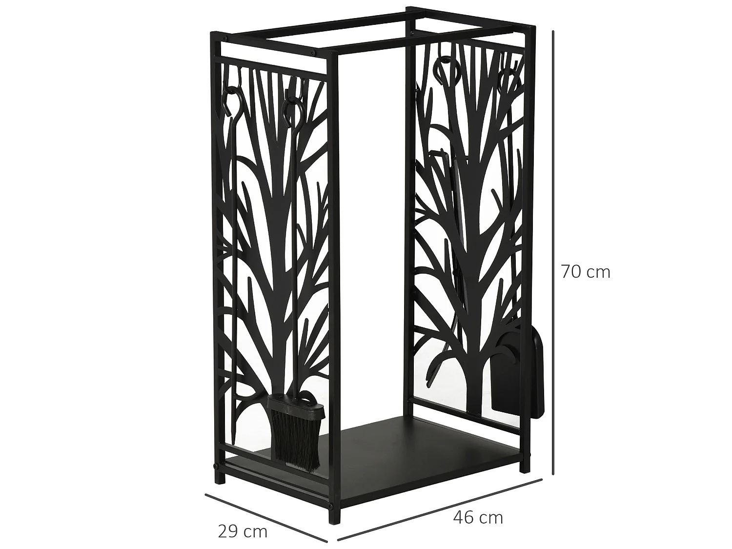 Serviteur de cheminée arbre - porte bûches - range bûches multi accessoires étagère 46L x 29l x 70H cm acier noir