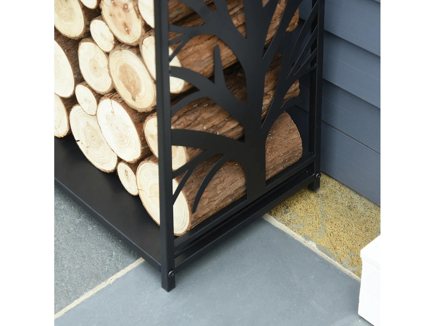 Serviteur de cheminée arbre - porte bûches - range bûches multi accessoires étagère 46L x 29l x 70H cm acier noir