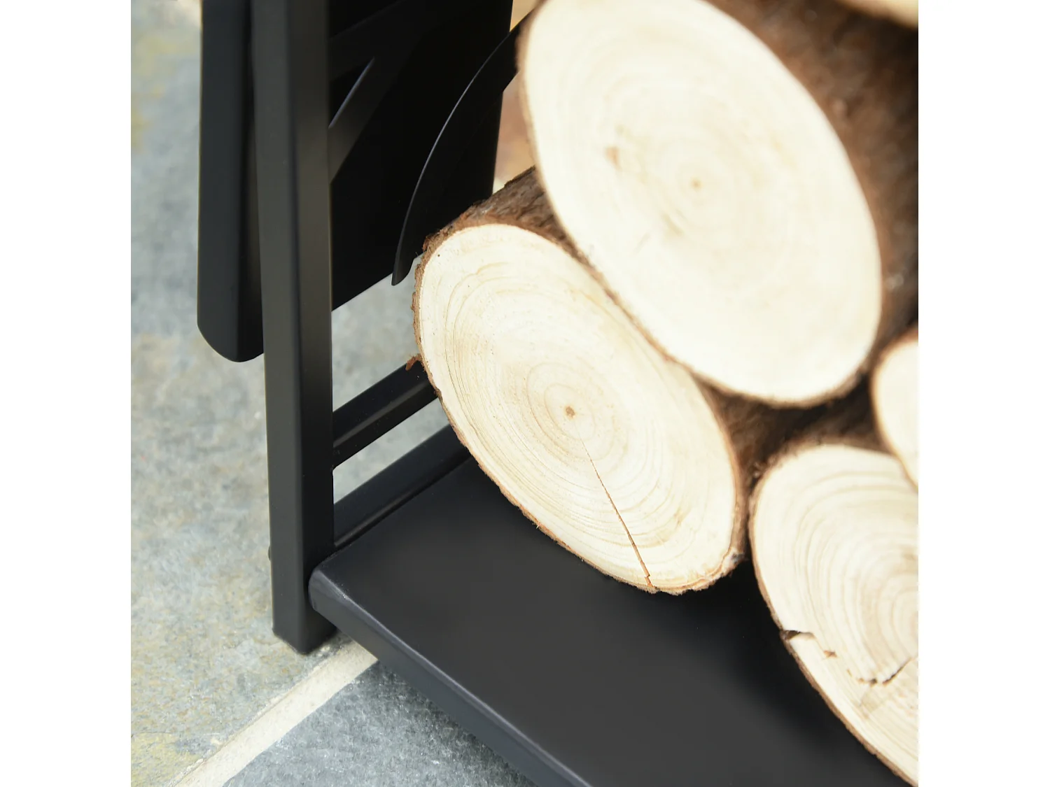 Serviteur de cheminée arbre - porte bûches - range bûches multi accessoires étagère 46L x 29l x 70H cm acier noir