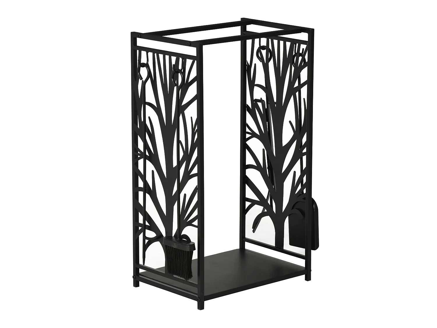 Serviteur de cheminée arbre - porte bûches - range bûches multi accessoires étagère 46L x 29l x 70H cm acier noir
