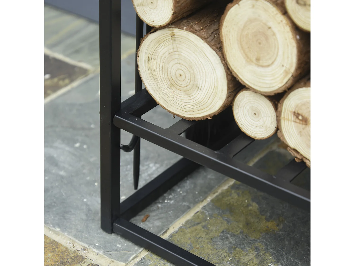 Serviteur de cheminée - porte bûches - range bûches multi accessoires étagère 75L x 30l x 60H cm acier noir