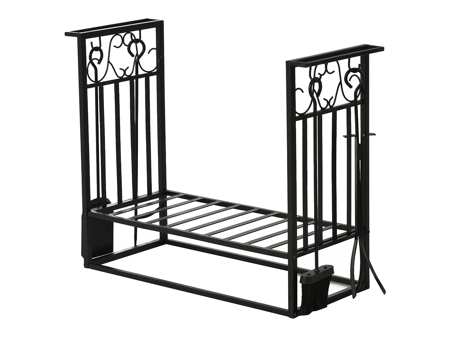 Serviteur de cheminée - porte bûches - range bûches multi accessoires étagère 75L x 30l x 60H cm acier noir