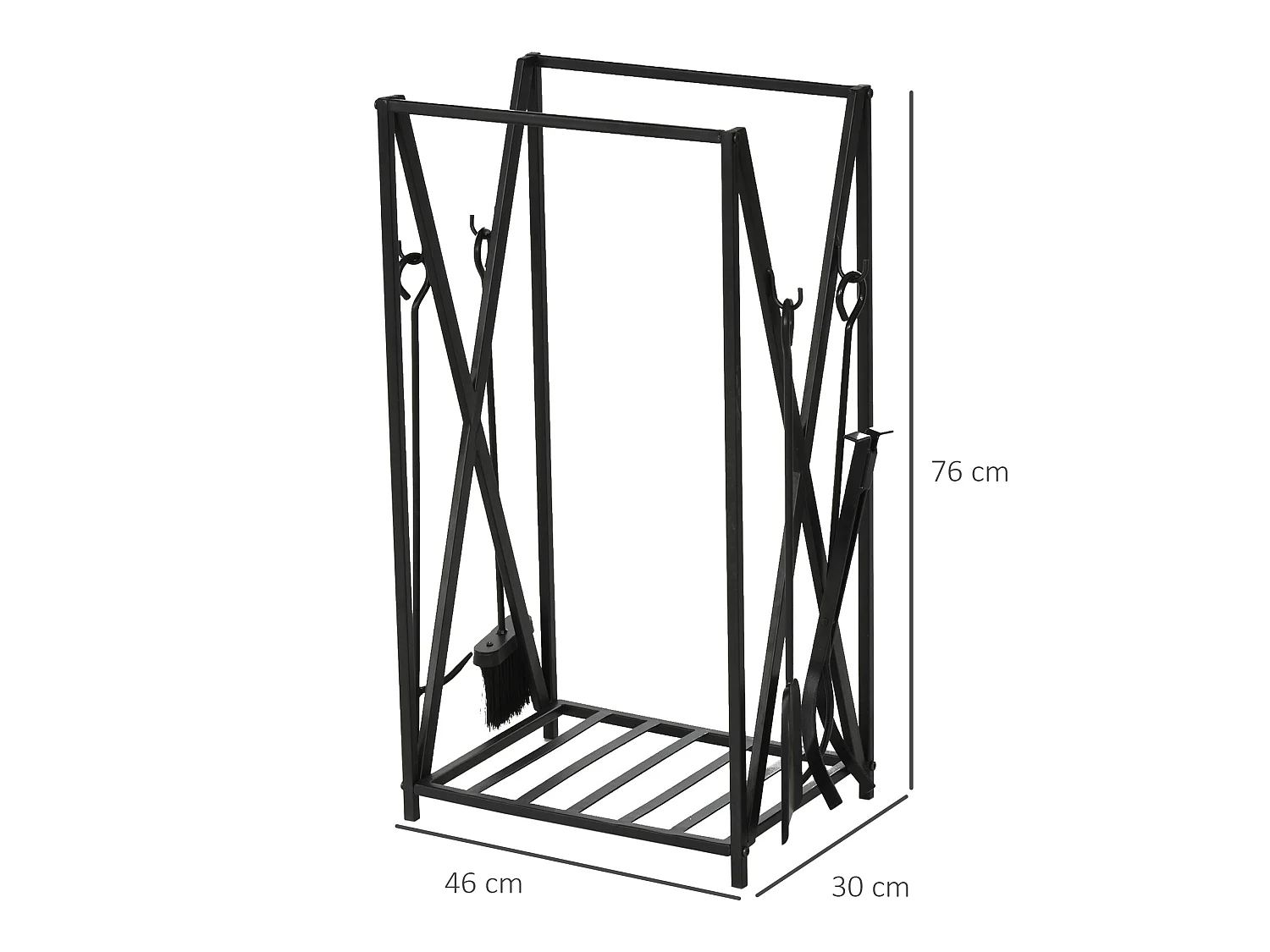 Serviteur de cheminée - porte bûches - range bûches multi accessoires étagère 46L x 30l x 76H cm acier noir