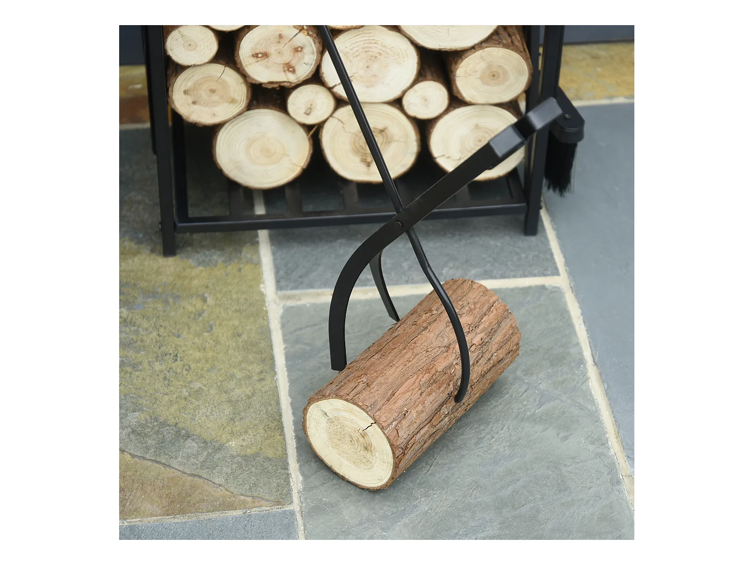 Serviteur de cheminée - porte bûches - range bûches multi accessoires étagère 46L x 30l x 76H cm acier noir