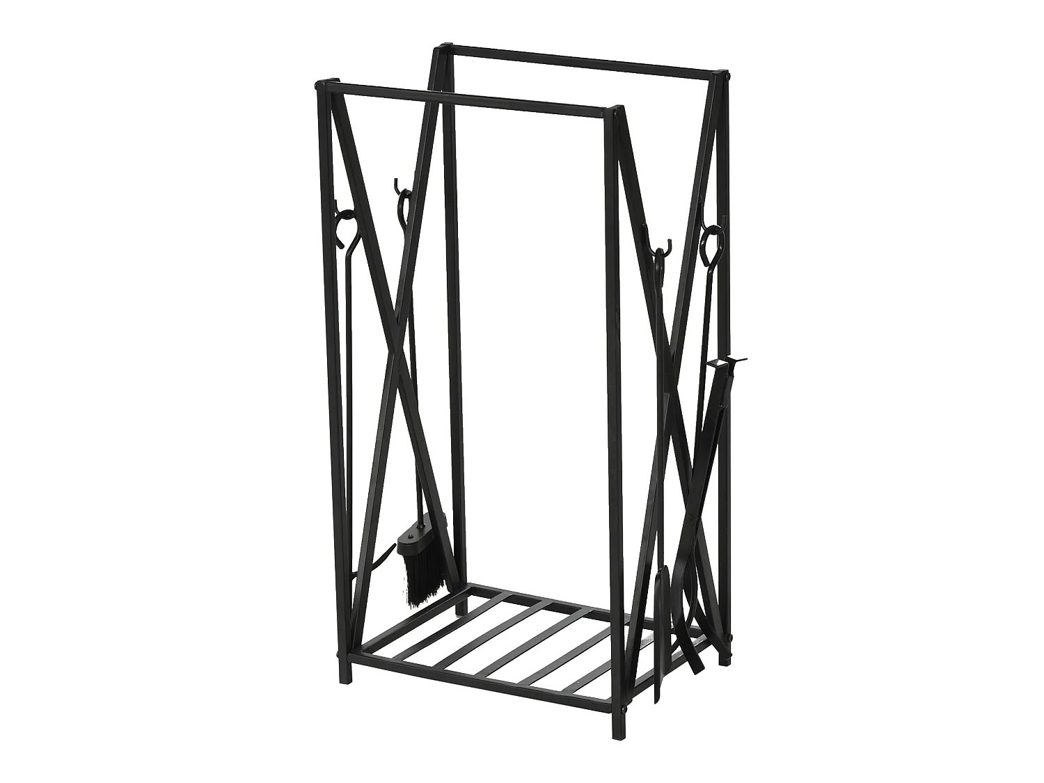 Serviteur de cheminée - porte bûches - range bûches multi accessoires étagère 46L x 30l x 76H cm acier noir
