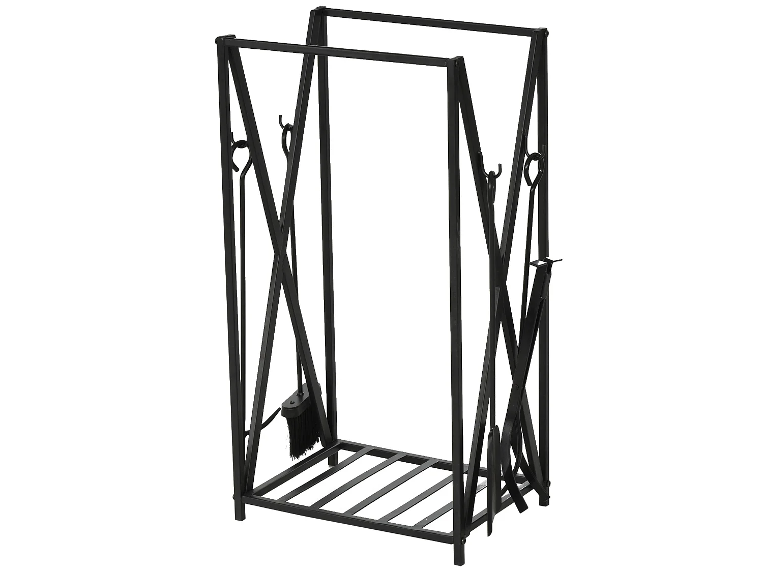 Serviteur de cheminée - porte bûches - range bûches multi accessoires étagère 46L x 30l x 76H cm acier noir