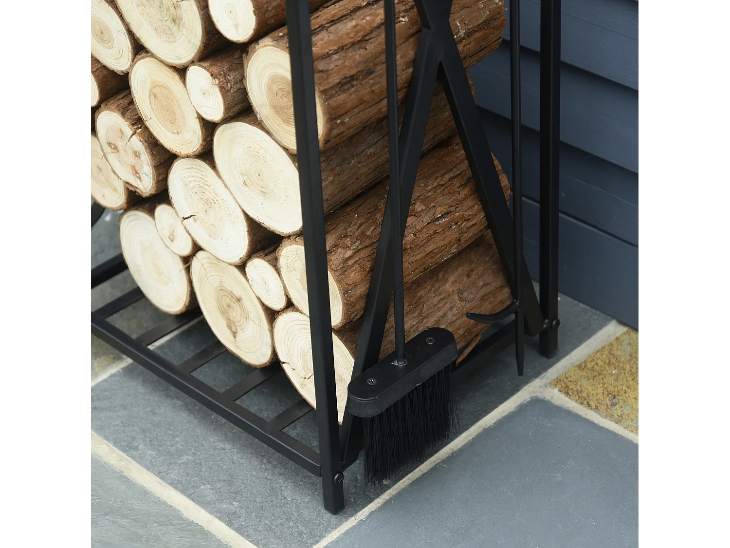 Serviteur de cheminée - porte bûches - range bûches multi accessoires étagère 46L x 30l x 76H cm acier noir