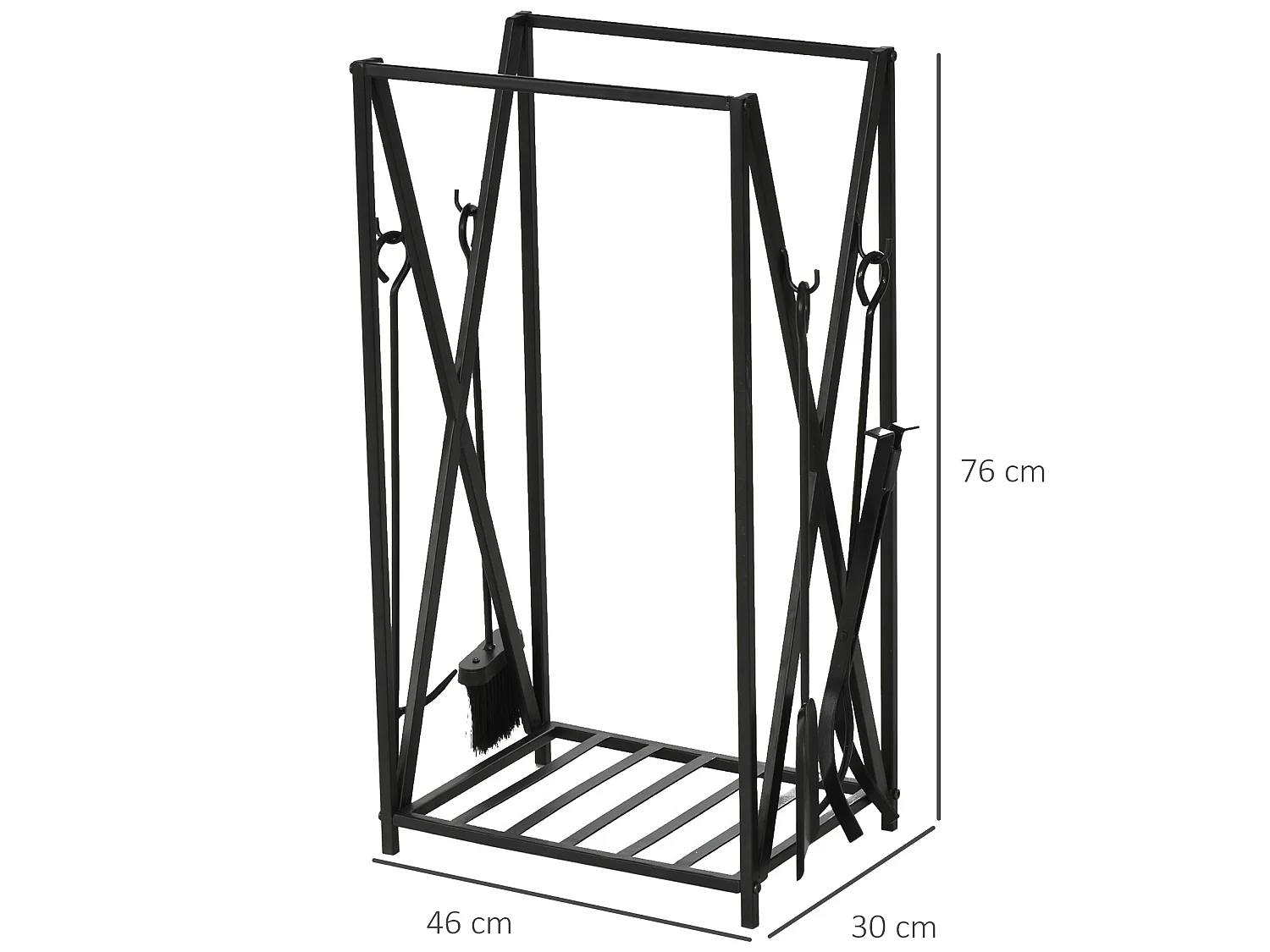 Serviteur de cheminée - porte bûches - range bûches multi accessoires étagère 46L x 30l x 76H cm acier noir