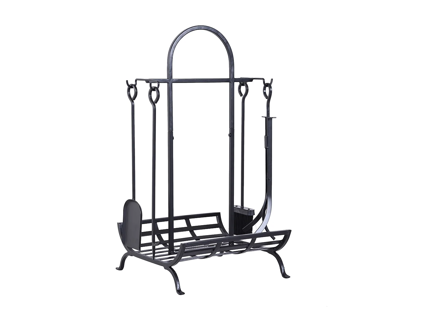 Serviteur de cheminée - porte bûches - range bûches multi accessoires dim. 45L x 40l x 78H cm métal noir