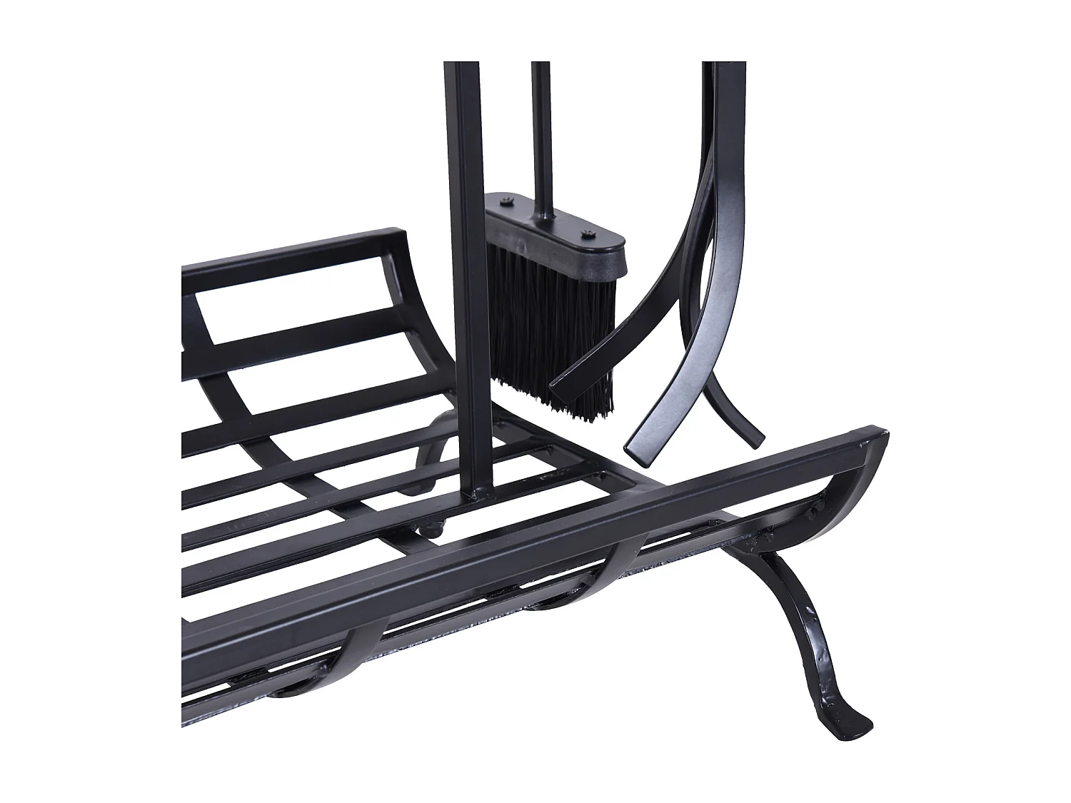 Serviteur de cheminée - porte bûches - range bûches multi accessoires dim. 45L x 40l x 78H cm métal noir