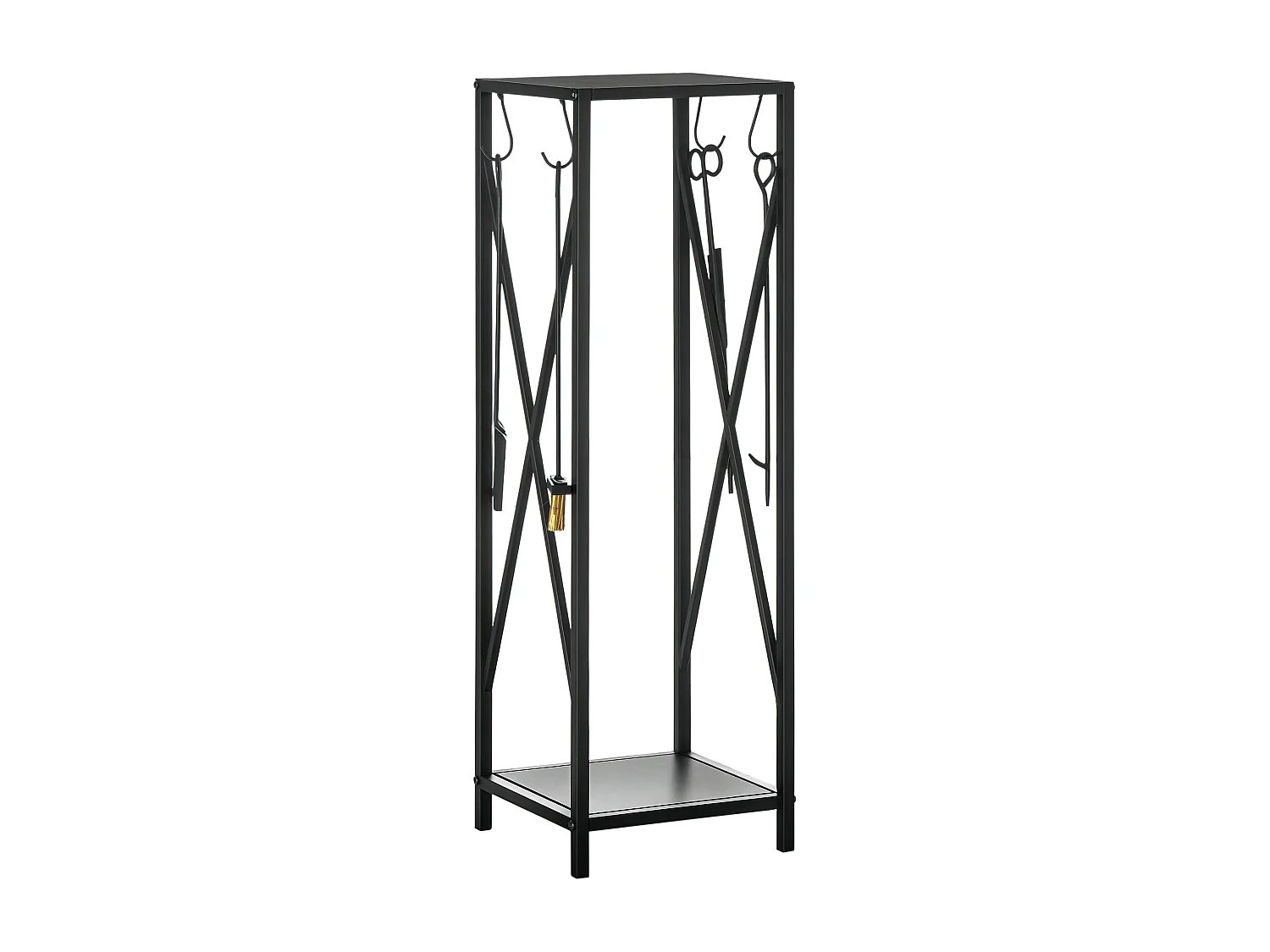 Serviteur de cheminée colonne - porte bûches - range bûches multi accessoires dim. 34L x 34l x 111H cm métal noir