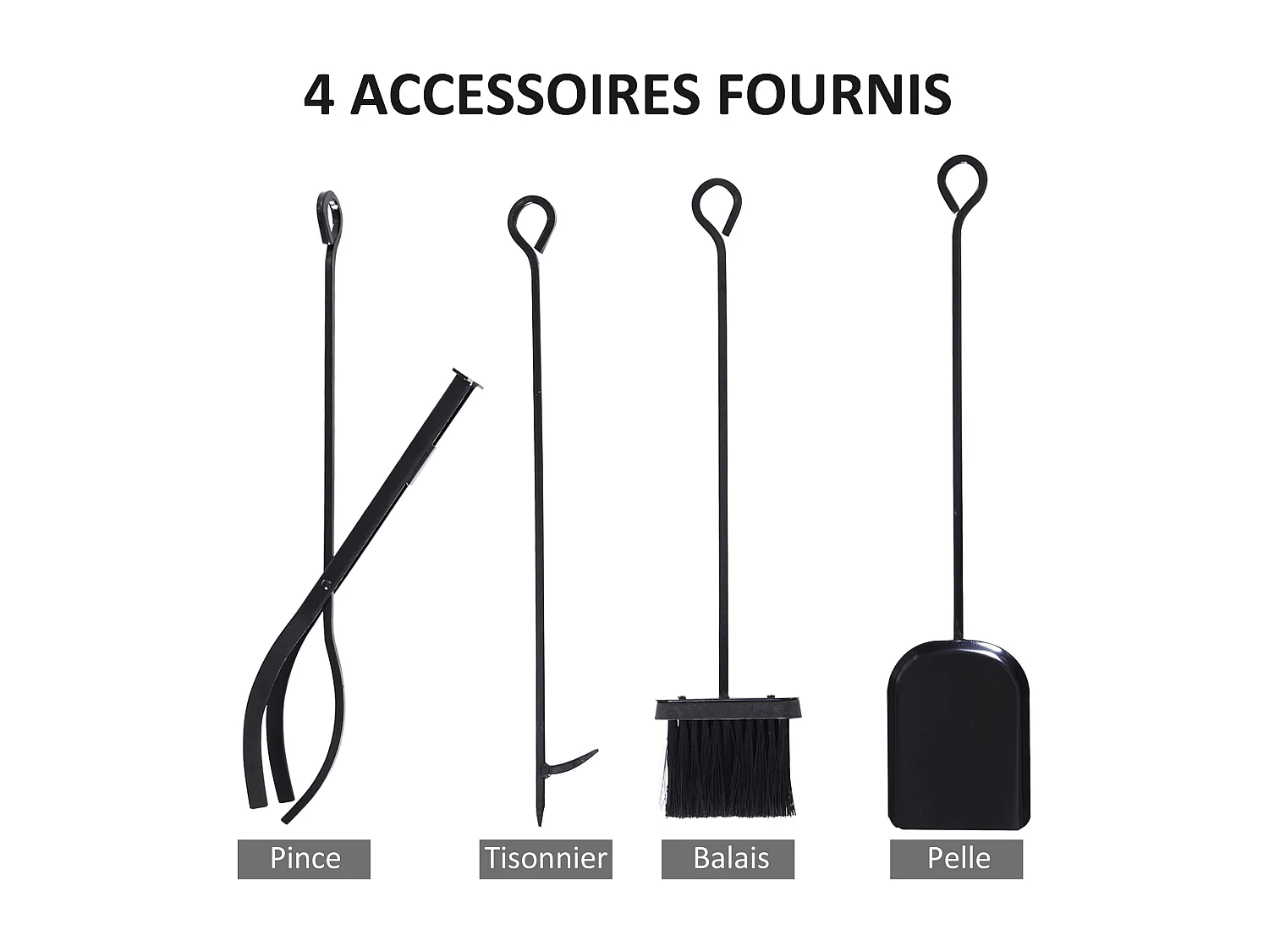 Serviteur de cheminée colonne - porte bûches - range bûches multi accessoires dim. 34L x 34l x 111H cm métal noir