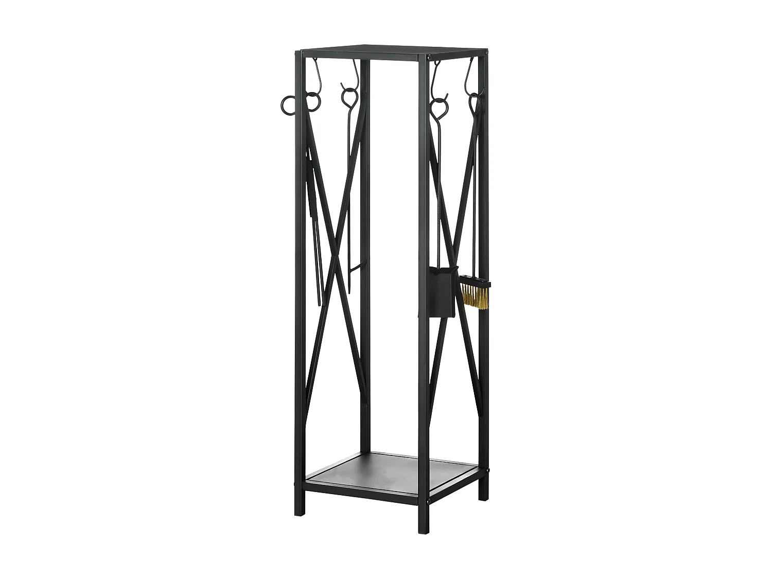 Serviteur de cheminée colonne - porte bûches - range bûches multi accessoires dim. 34L x 34l x 111H cm métal noir