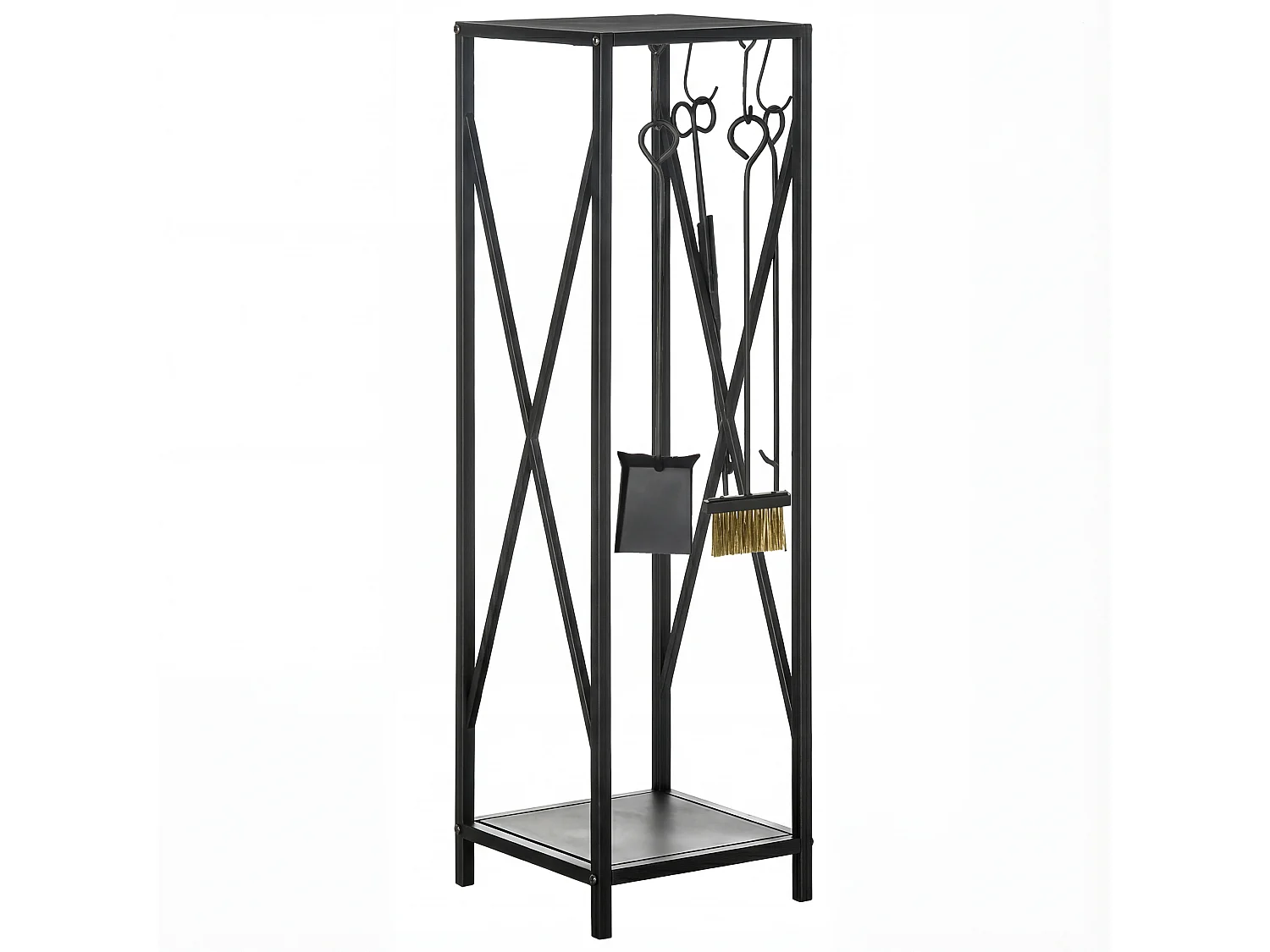 Serviteur de cheminée colonne - porte bûches - range bûches multi accessoires dim. 34L x 34l x 111H cm métal noir