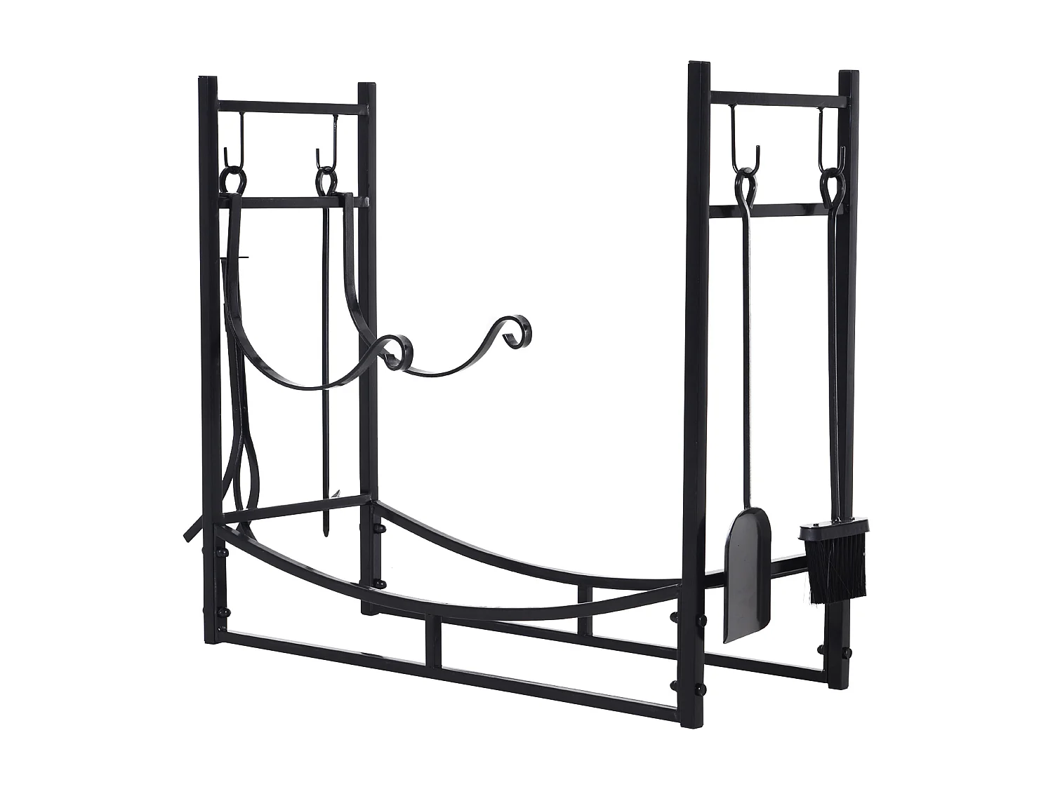 Serviteur de cheminée - porte bûches - range bûches multi accessoires étagère bûche et petit bois métal noir