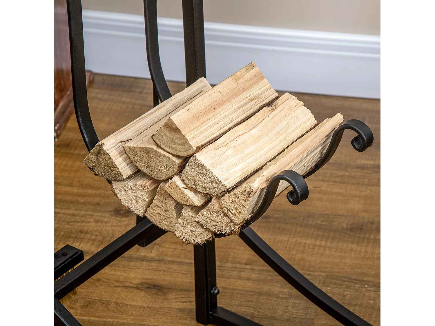 Serviteur de cheminée - porte bûches - range bûches multi accessoires étagère bûche et petit bois métal noir