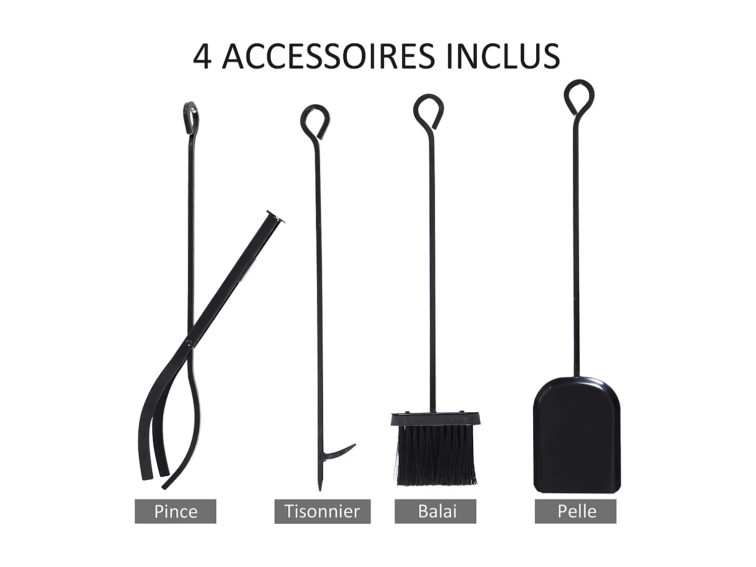 Serviteur de cheminée - porte bûches - range bûches multi accessoires étagère bûche et petit bois métal noir