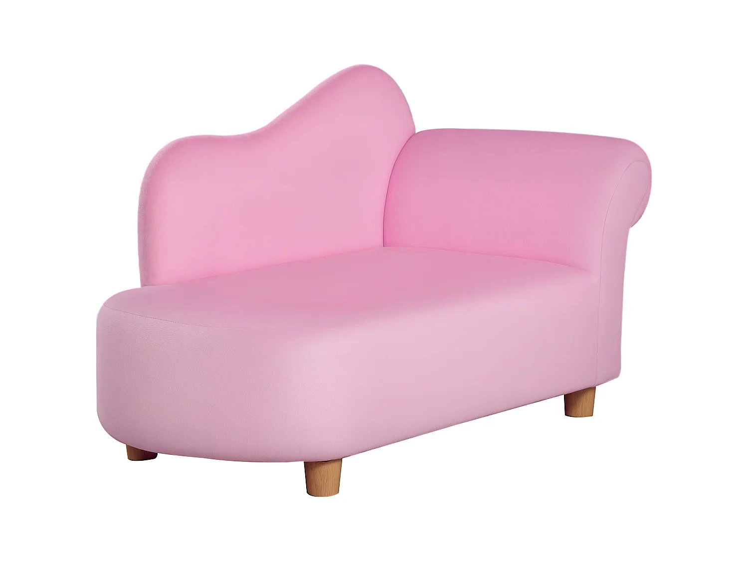 Méridienne canapé enfant design girly piètement bois revêtement grande douceur toucher velours rose