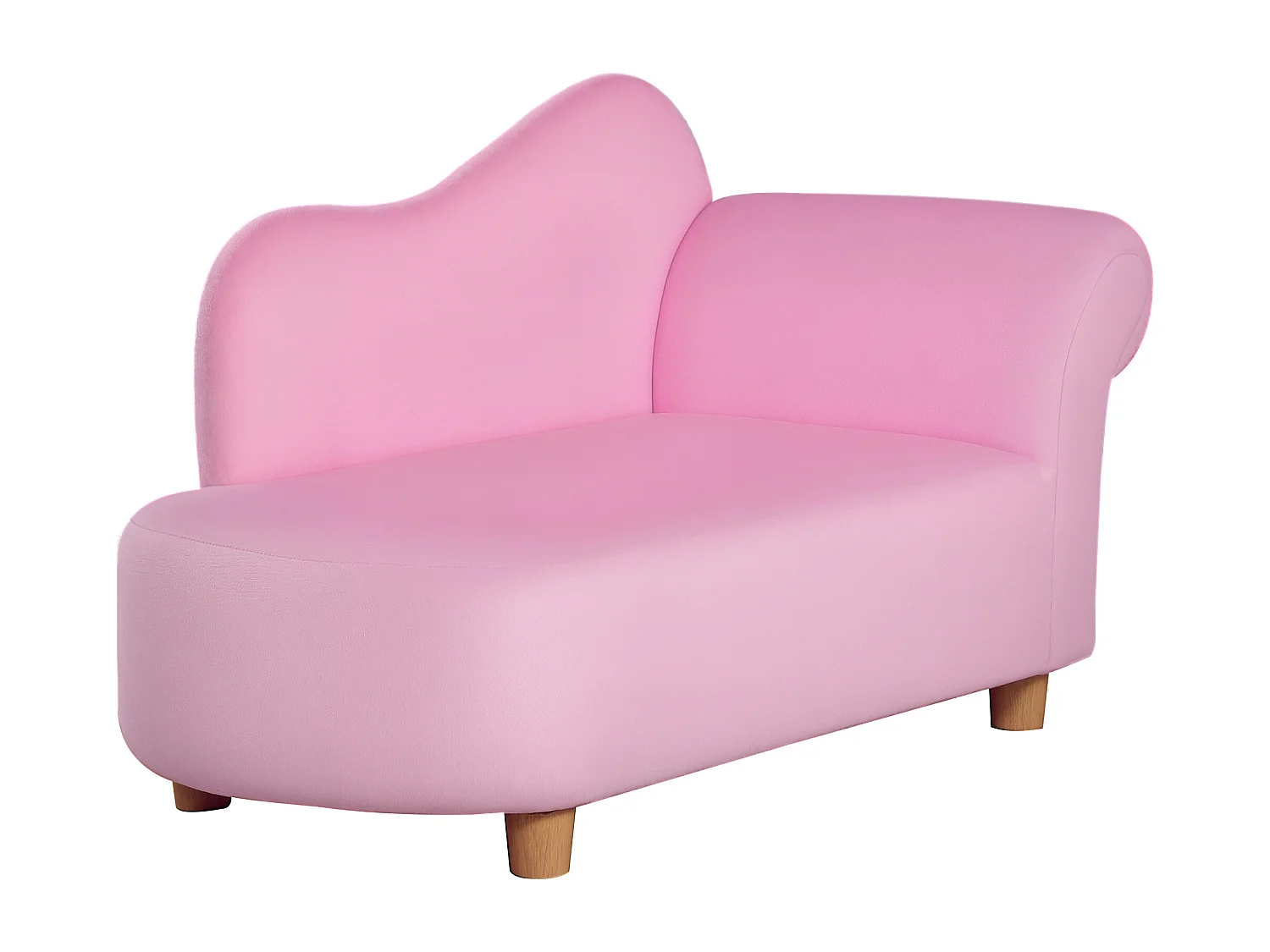 Méridienne canapé enfant design girly piètement bois revêtement grande douceur toucher velours rose