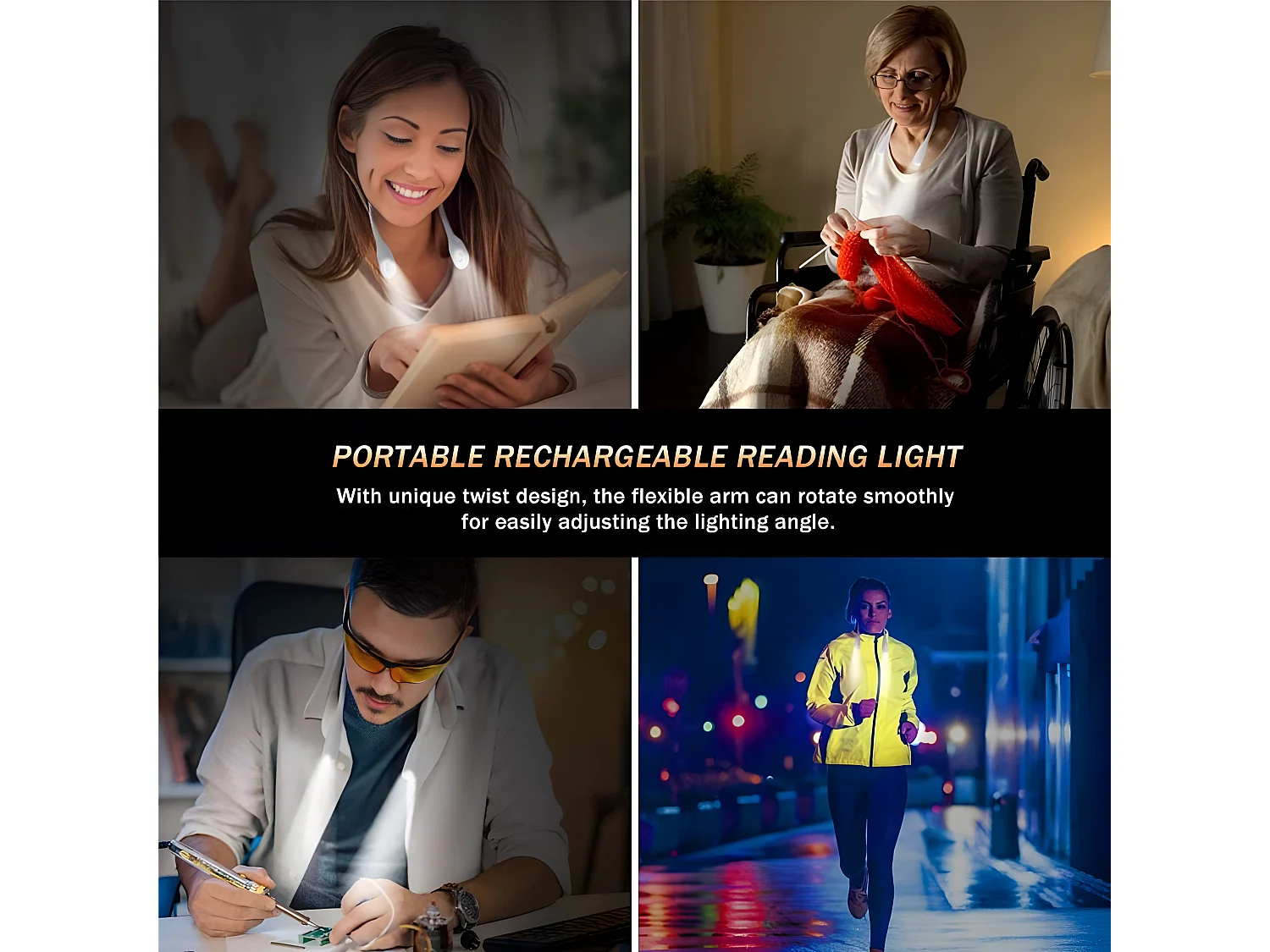 Lampe de lecture led, blanc,  67*3*3cm, lampe de chevet, rechargeable USB