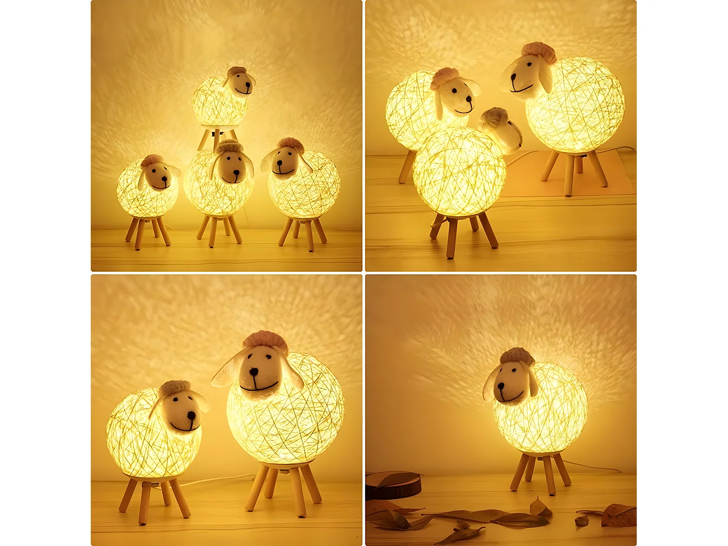 Veilleuse lampe à lampe en rotin, 15*15*24cm, pour chambre chambre d'enfant, usb