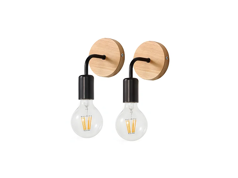 Applique murale vintage 2pcs - brun - 16*10*10 CM - en boie et fer - sans ampoule E27