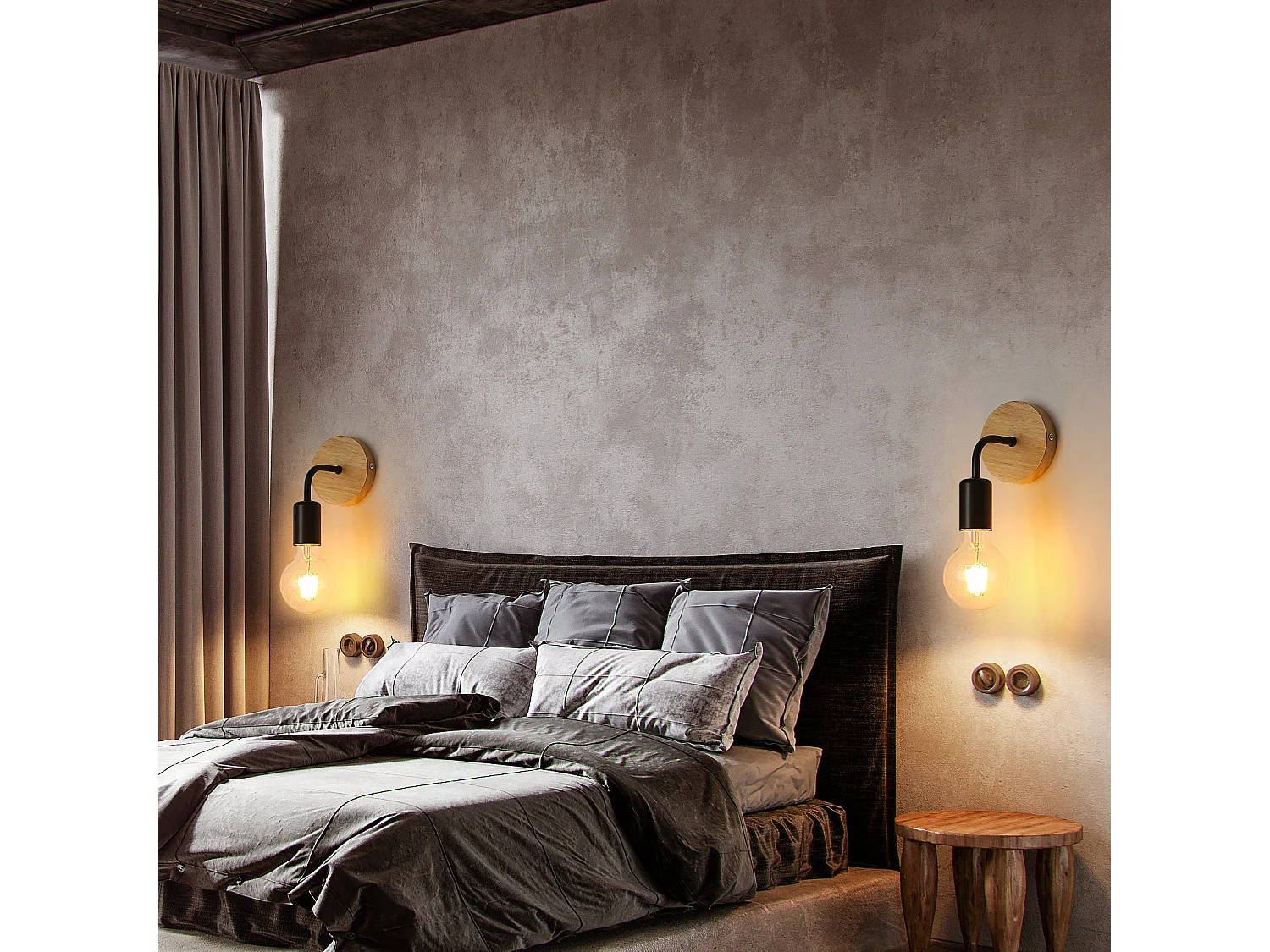 Applique murale vintage 2pcs - brun - 16*10*10 CM - en boie et fer - sans ampoule E27