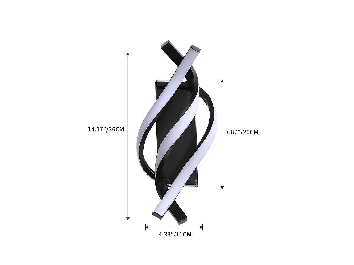 Applique murale intérieur moderne, noir, 32.5*15*20cm, 18w, 3000k lumière blanc chaude