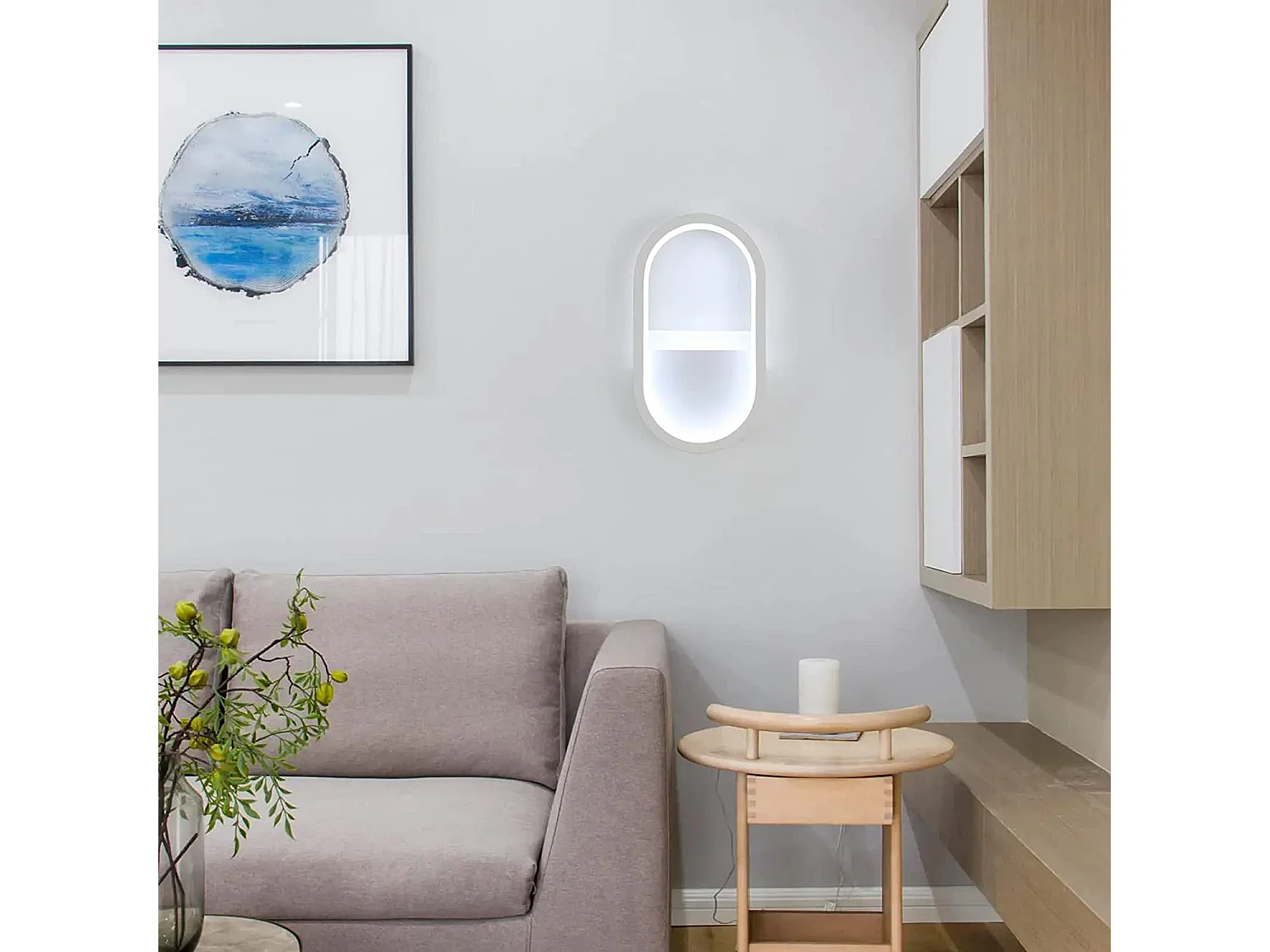 Moderne moderne LED-wandlamp OVAL, WIT, 16W, 3000K-6000K Verstelbare 3 kleuren