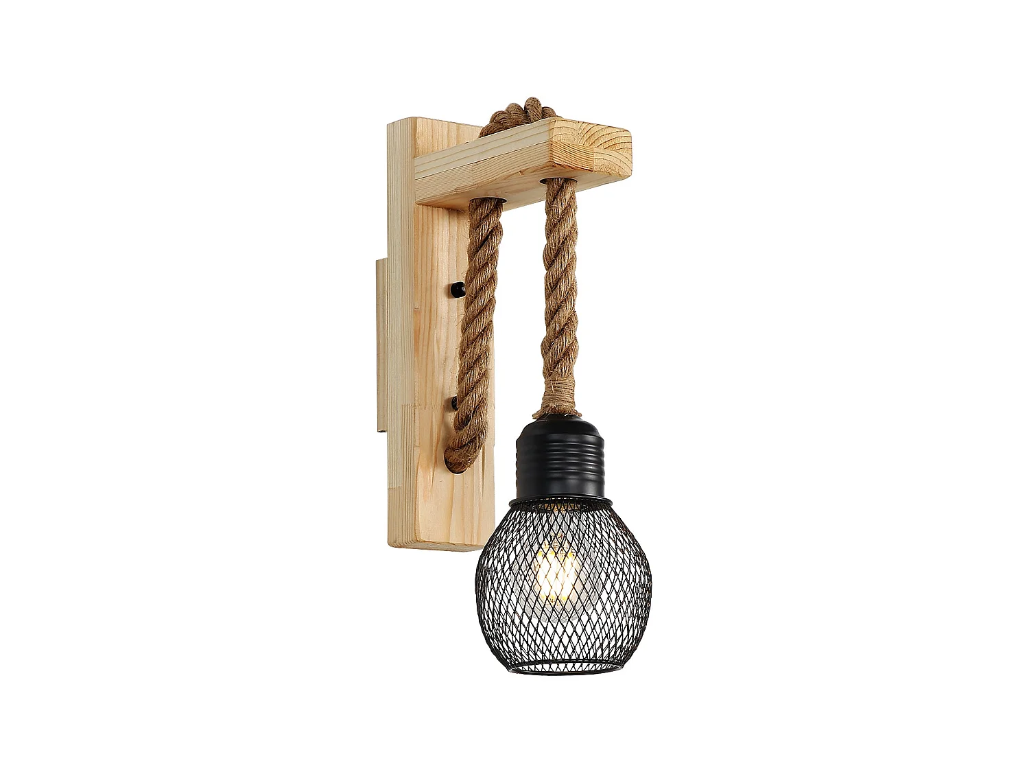 Applique murale industrielle en cage, noir brun, 19*8cm, en bois métal, sans ampoule E27