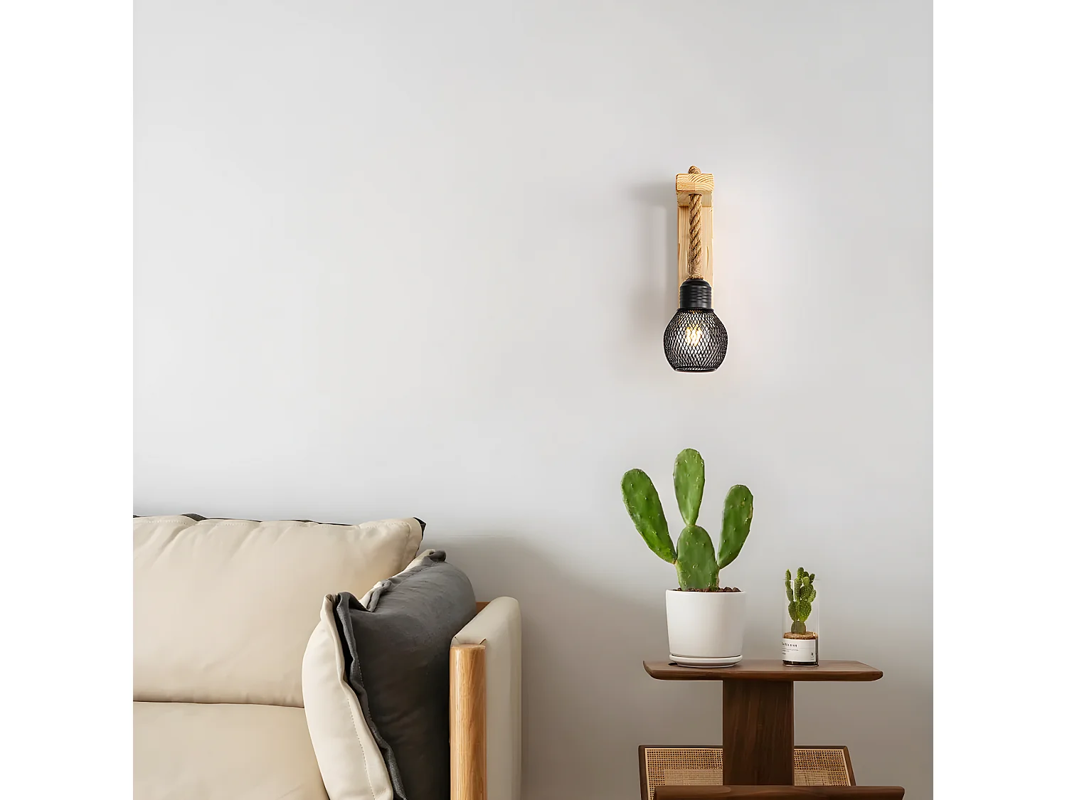 Applique murale industrielle en cage, noir brun, 19*8cm, en bois métal, sans ampoule E27