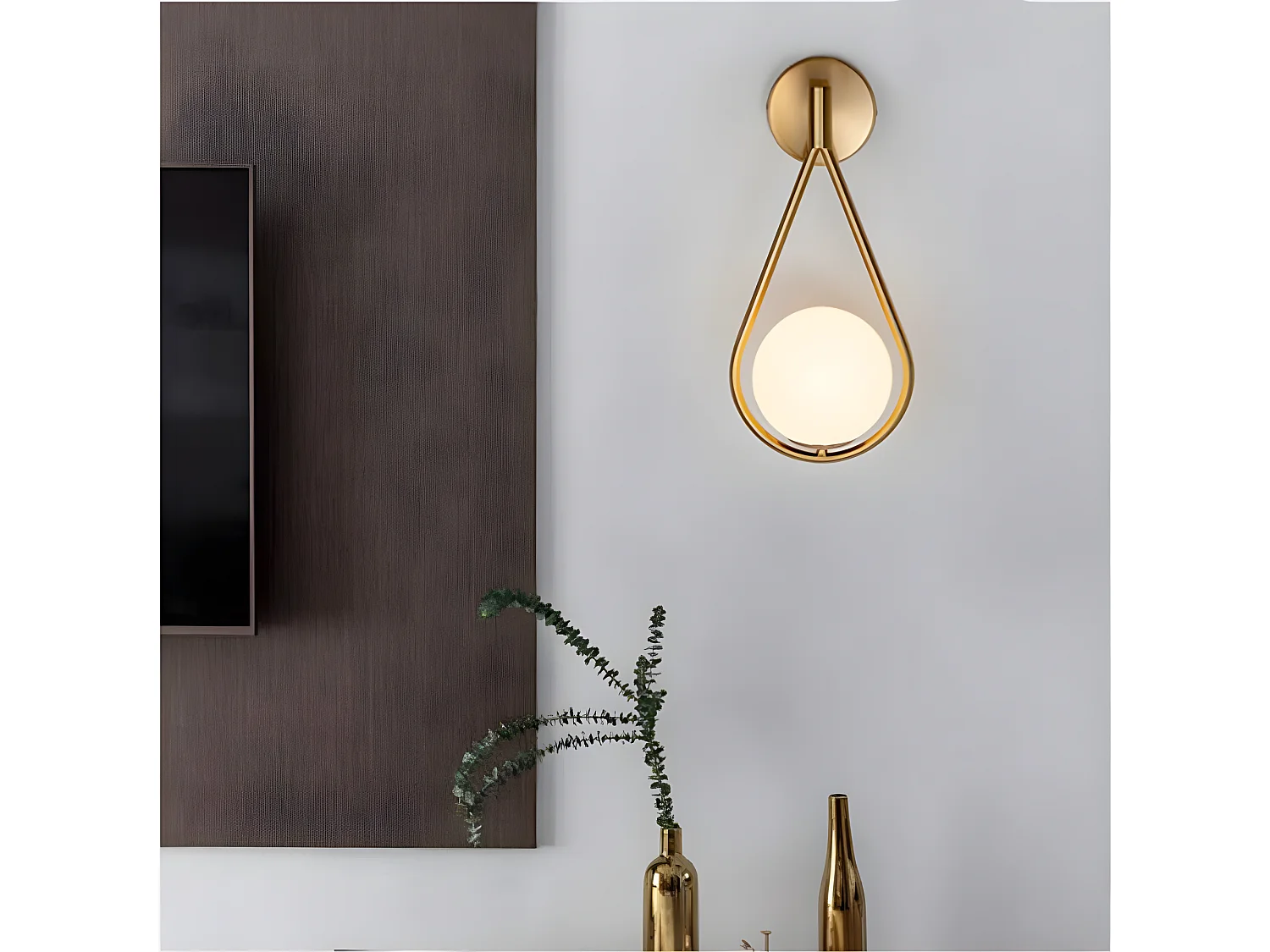 Applique murale industriel boule ronde , or et blanc, 21*45cm, sans ampoule E27