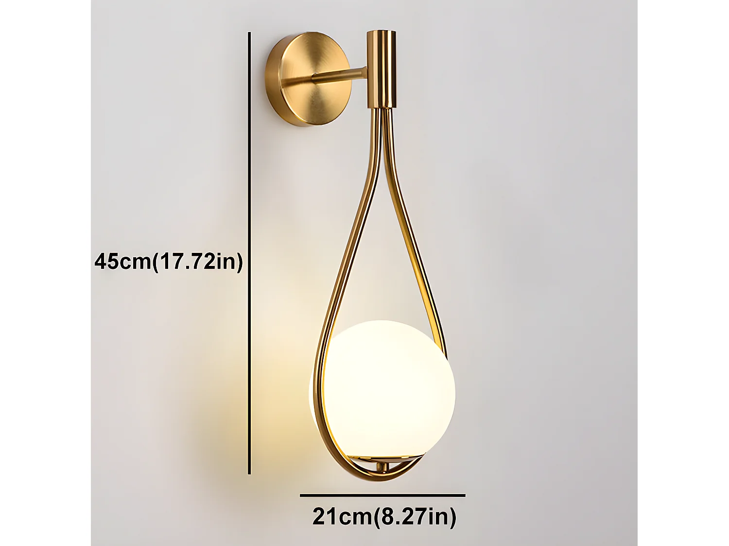 Applique murale industriel boule ronde , or et blanc, 21*45cm, sans ampoule E27