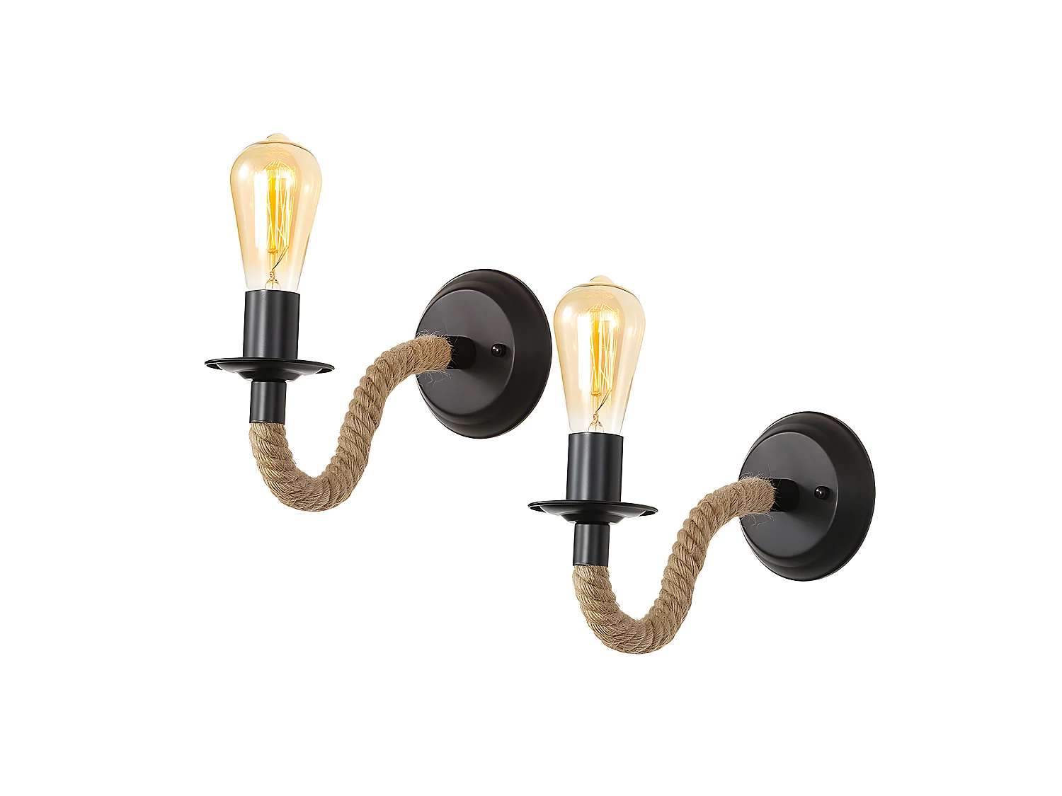 Applique murale vintage 2pcs - brun - 26*16*10cm - en corde de chanvre - sans ampoule E27