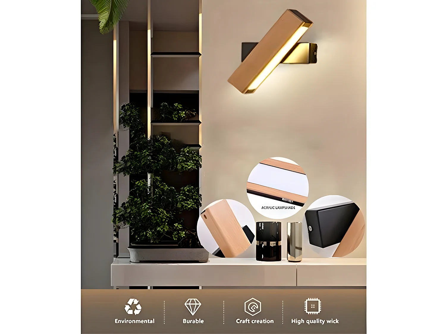 Applique murale led intérieur rotative à 360°, or, 21*8*5cm, 4w, blanc chaud